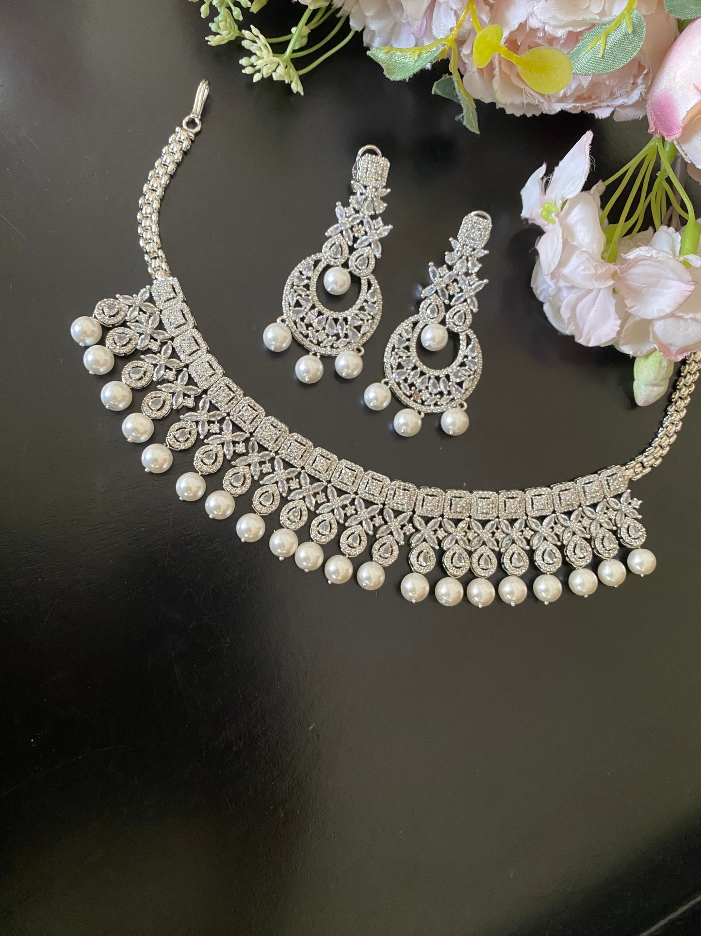 Diamond Necklace set in pearl