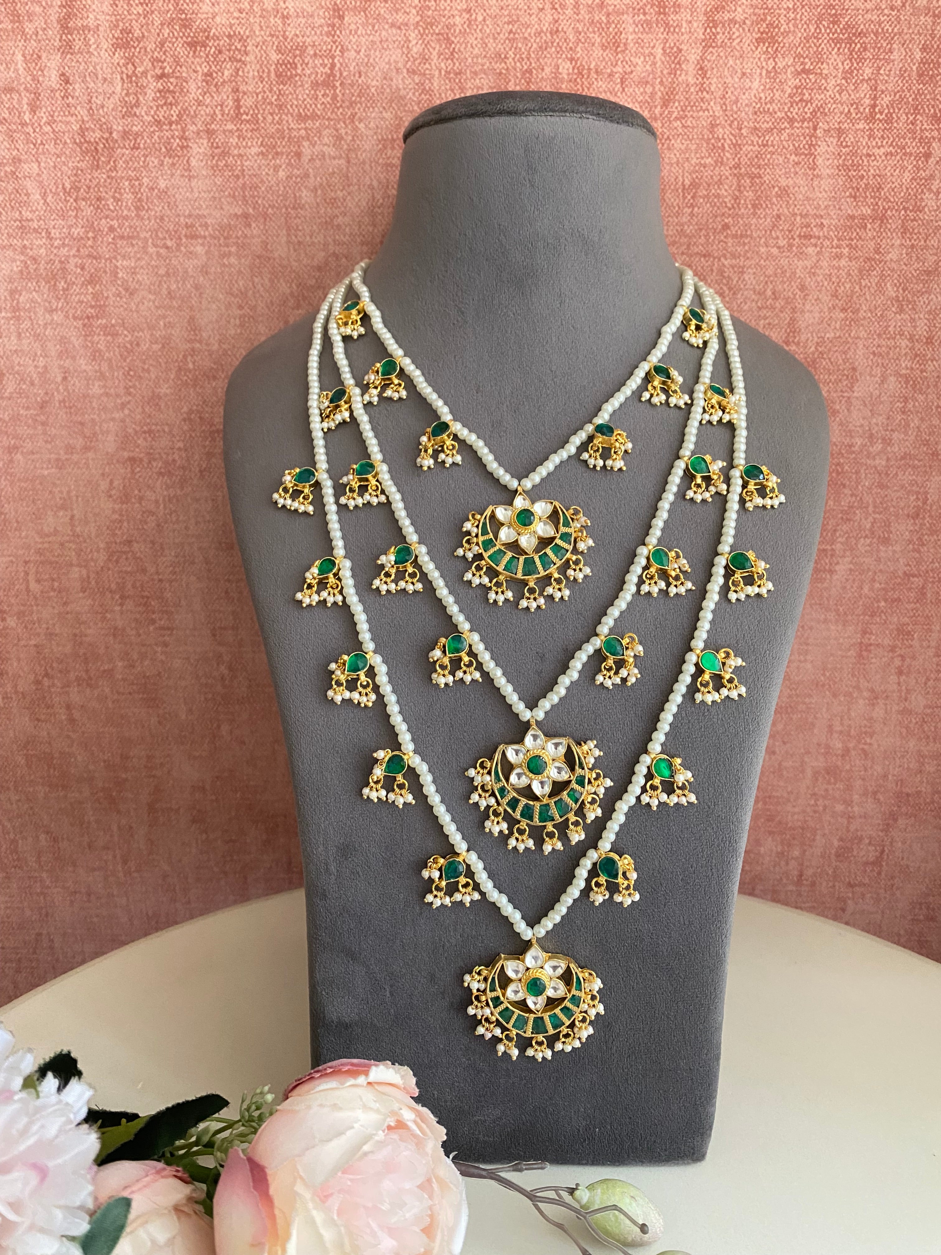 Three-Line gold plated Jadau Kundan Raani Haar/ Necklace