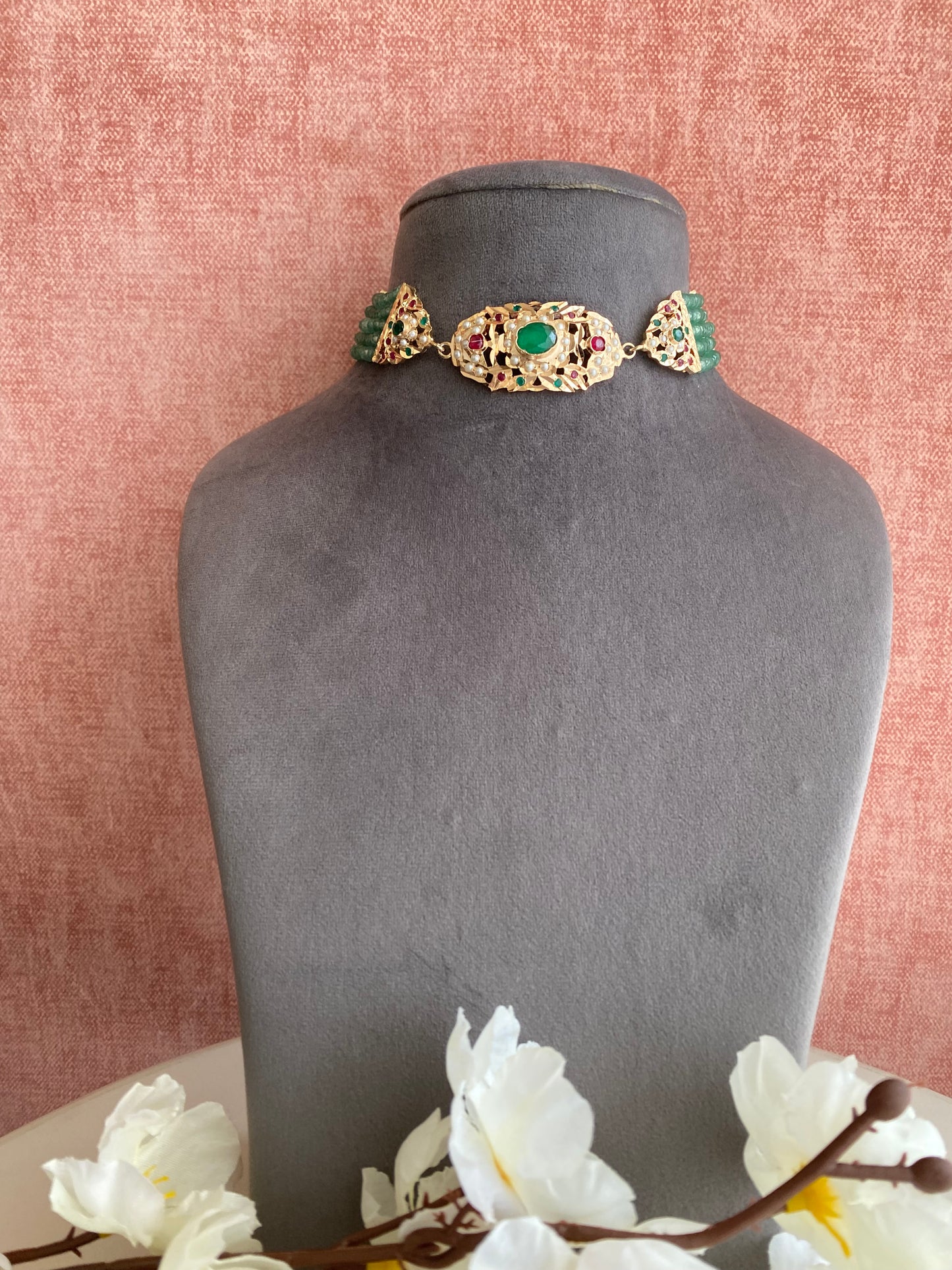 Amritsari Jadau Gold Plated green Choker