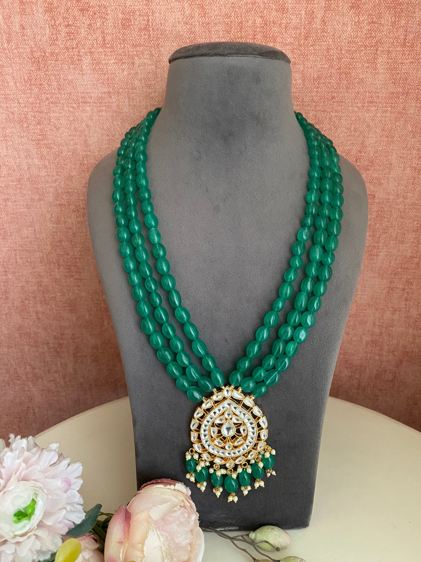 Gold plated Kundan Green Maala