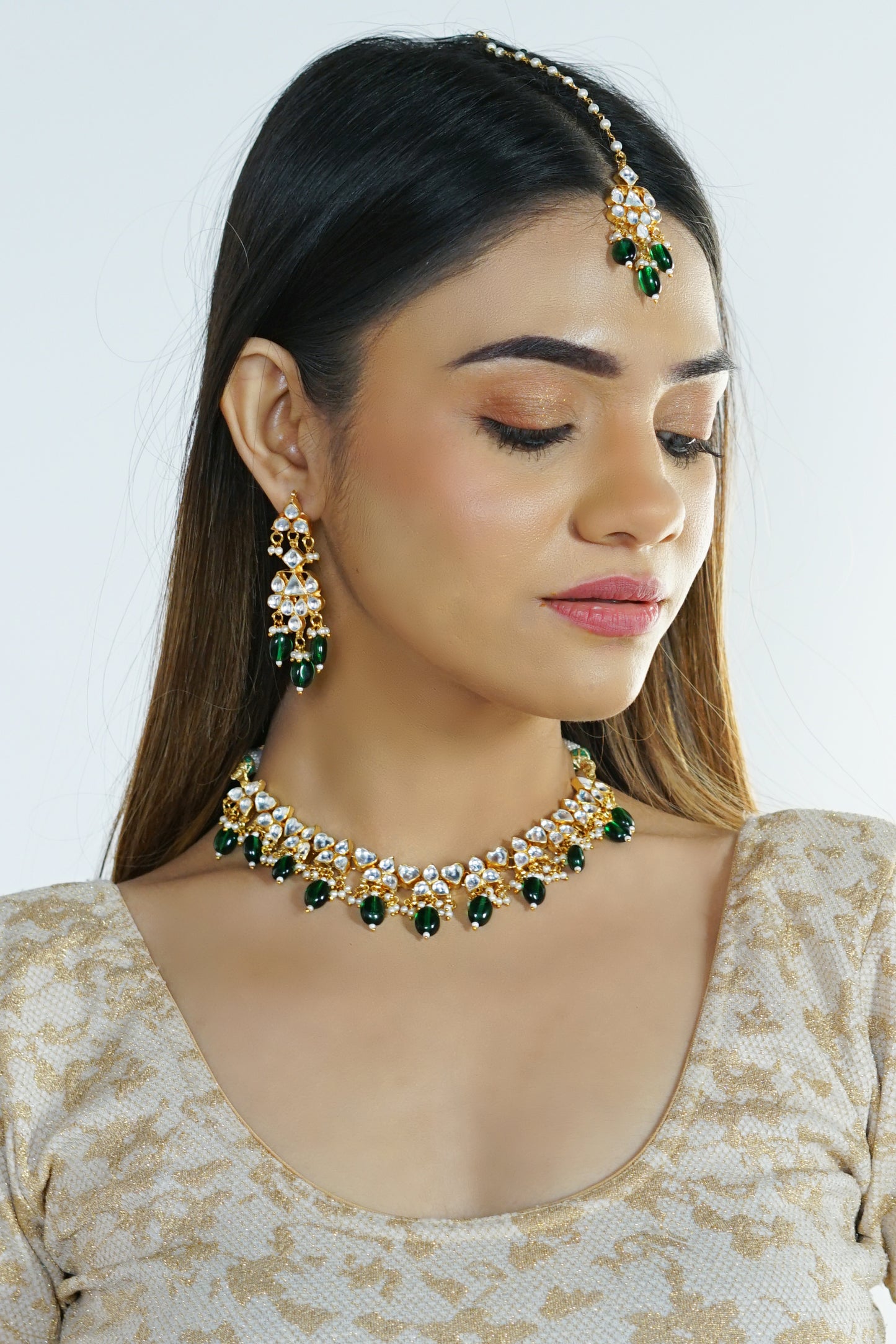 Kundan Gold plated Necklace Set with tikka