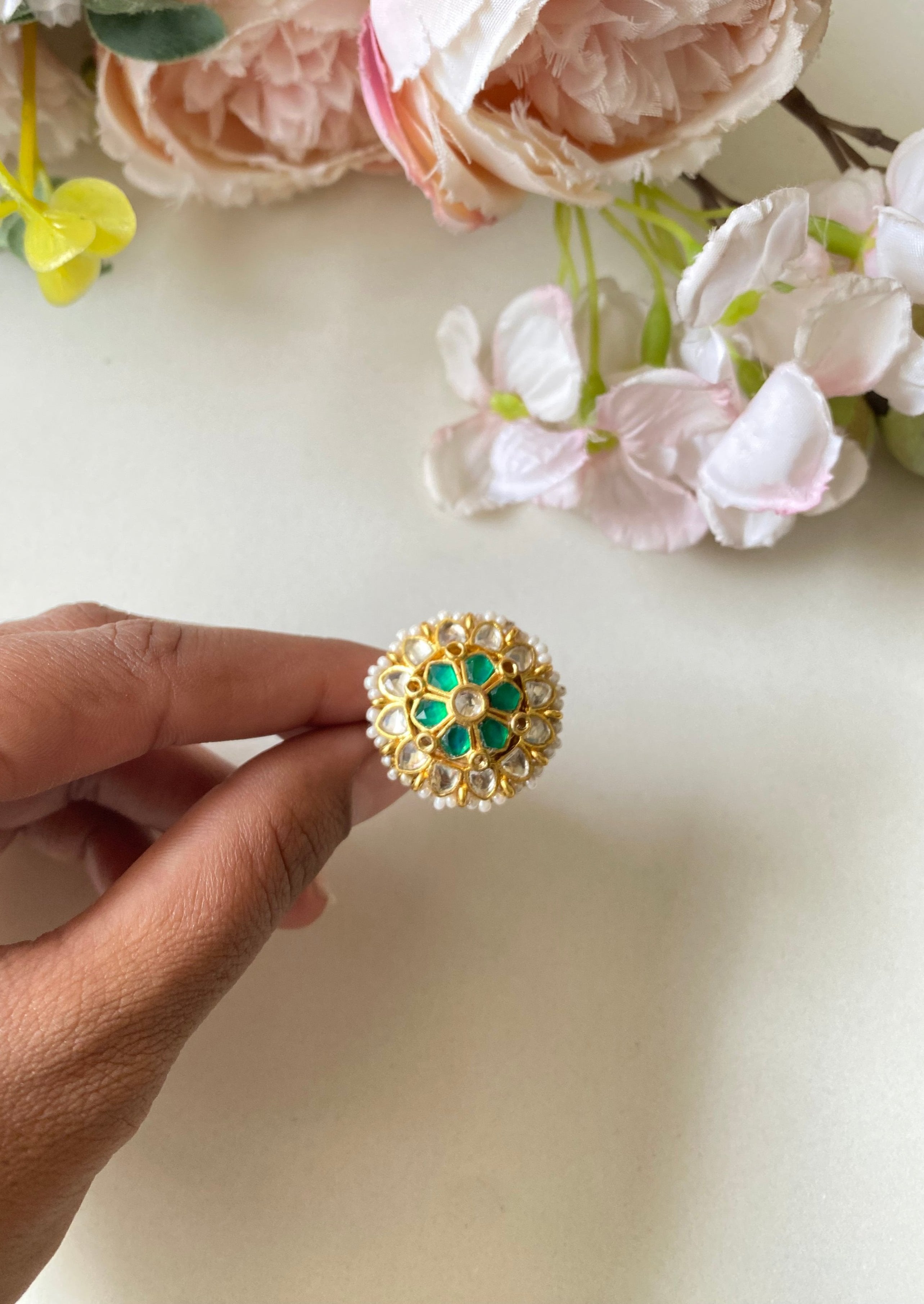 Green Kundan Ring