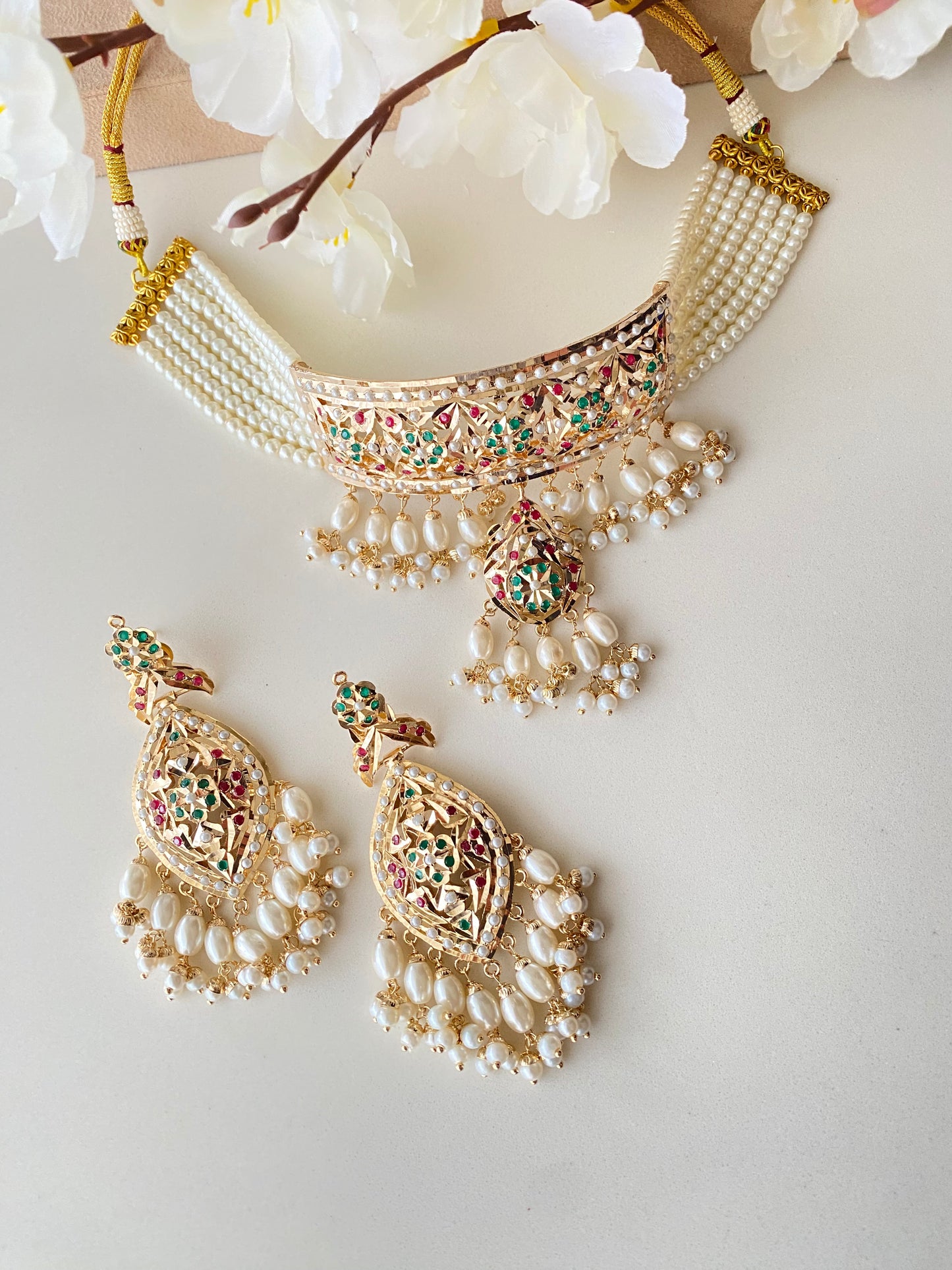 Amritsari Jadau Gold Plated Multi Choker Set