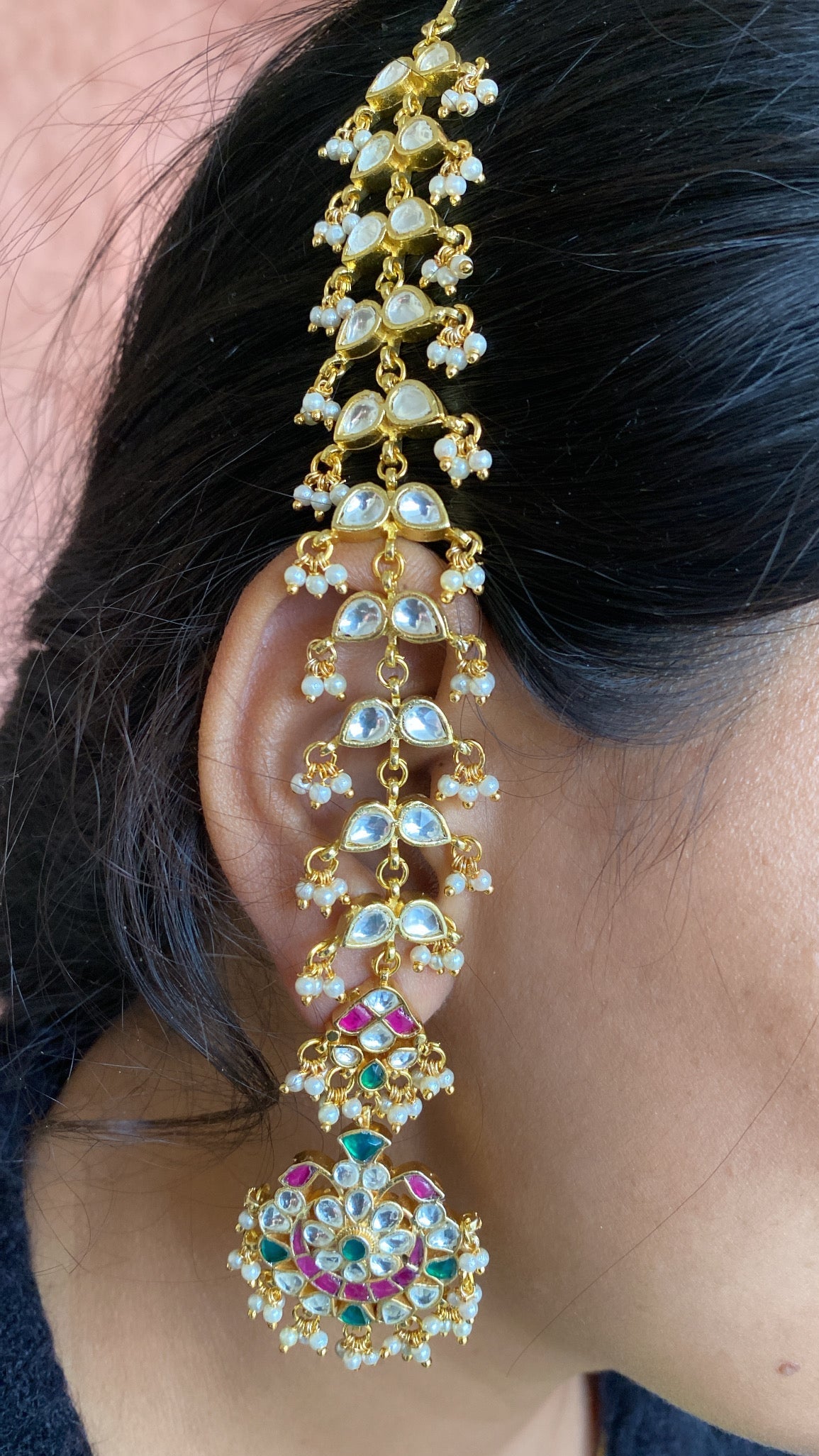 Gold plated Kundan Chandbaali Earring