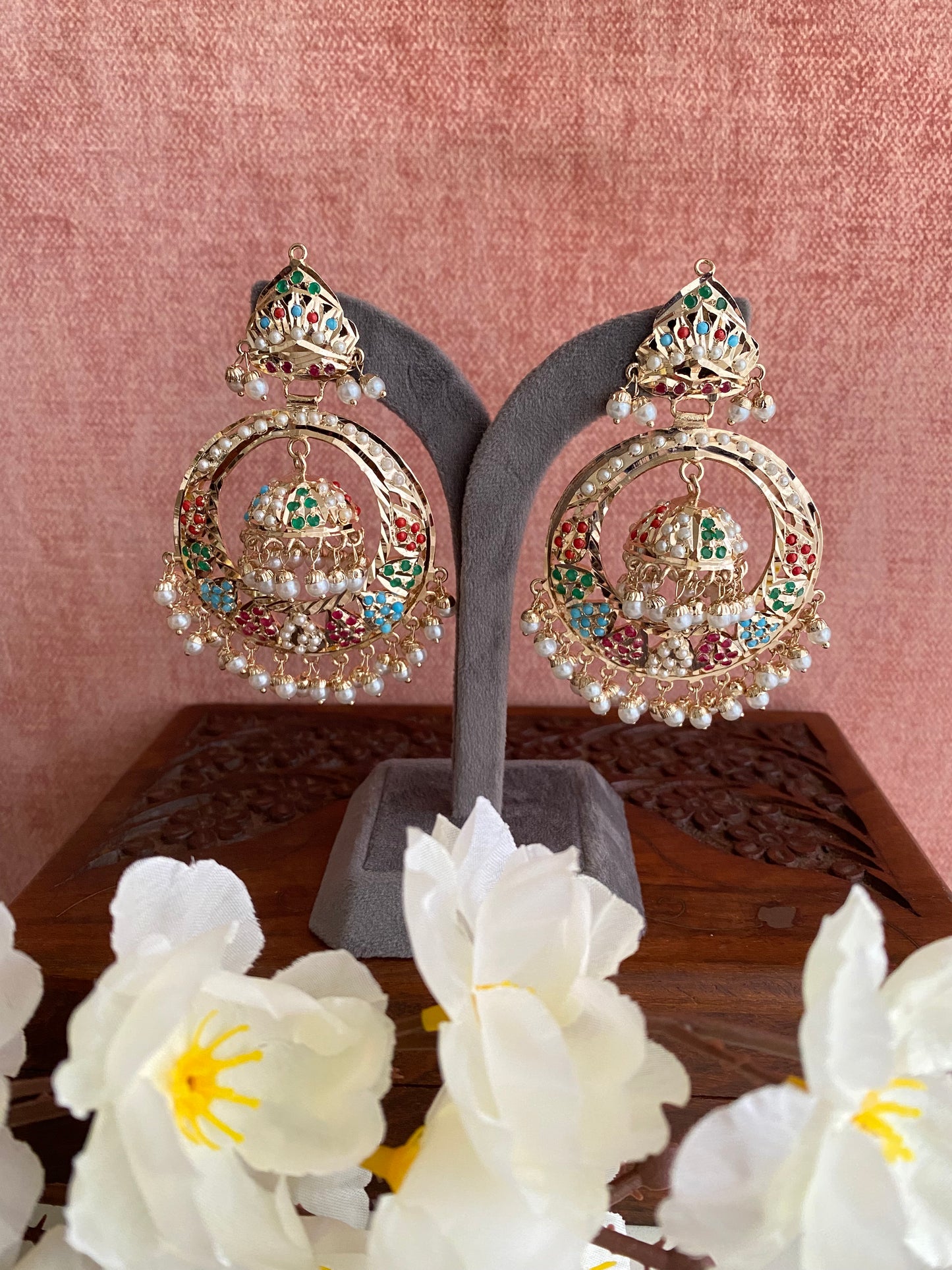 Jadau Jhumka chandbaali Earrings