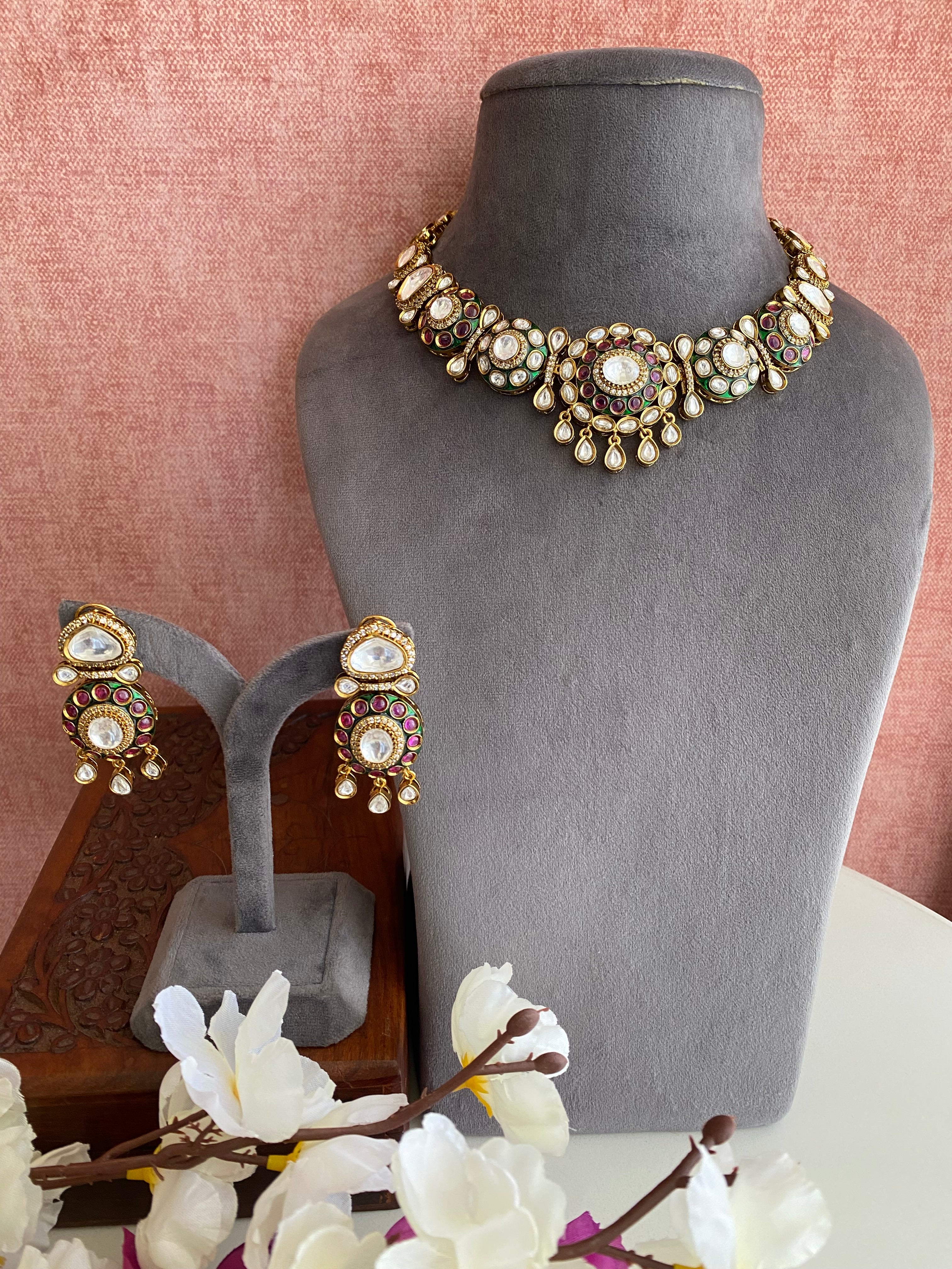 Faux polki Gold plated necklace set