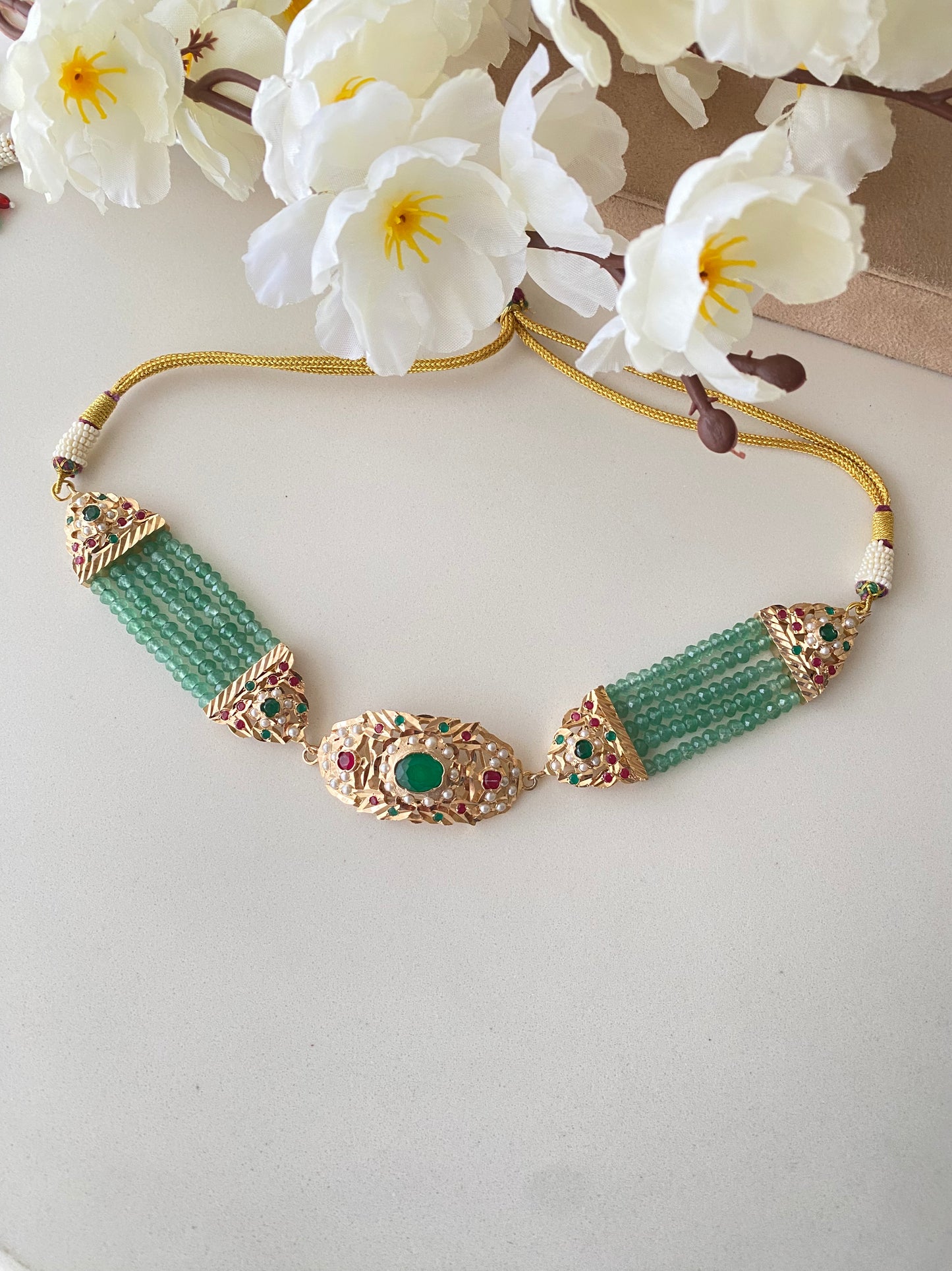 Amritsari Jadau Gold Plated green Choker