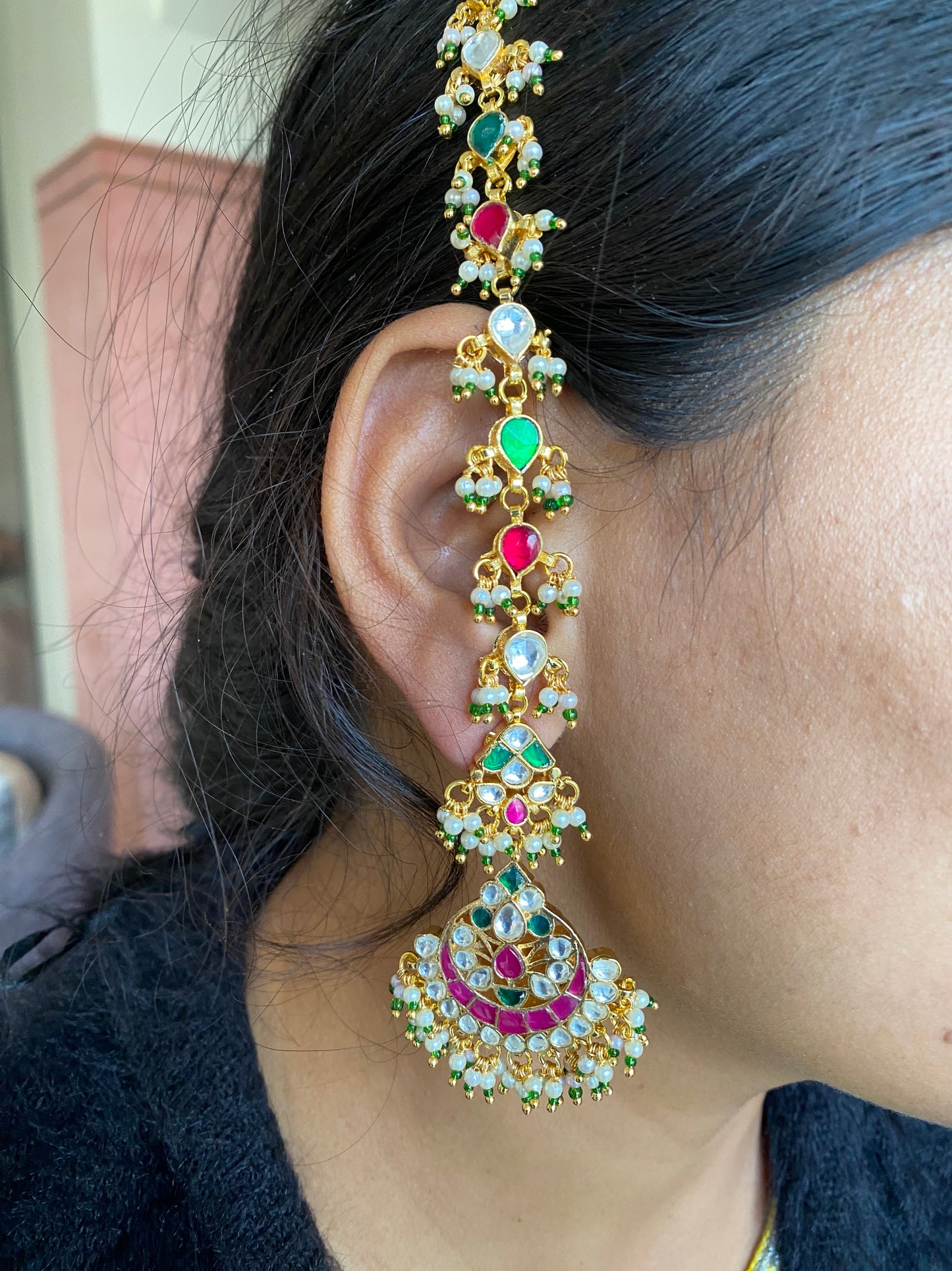 Gold plated Kundan Chandbaali Earring