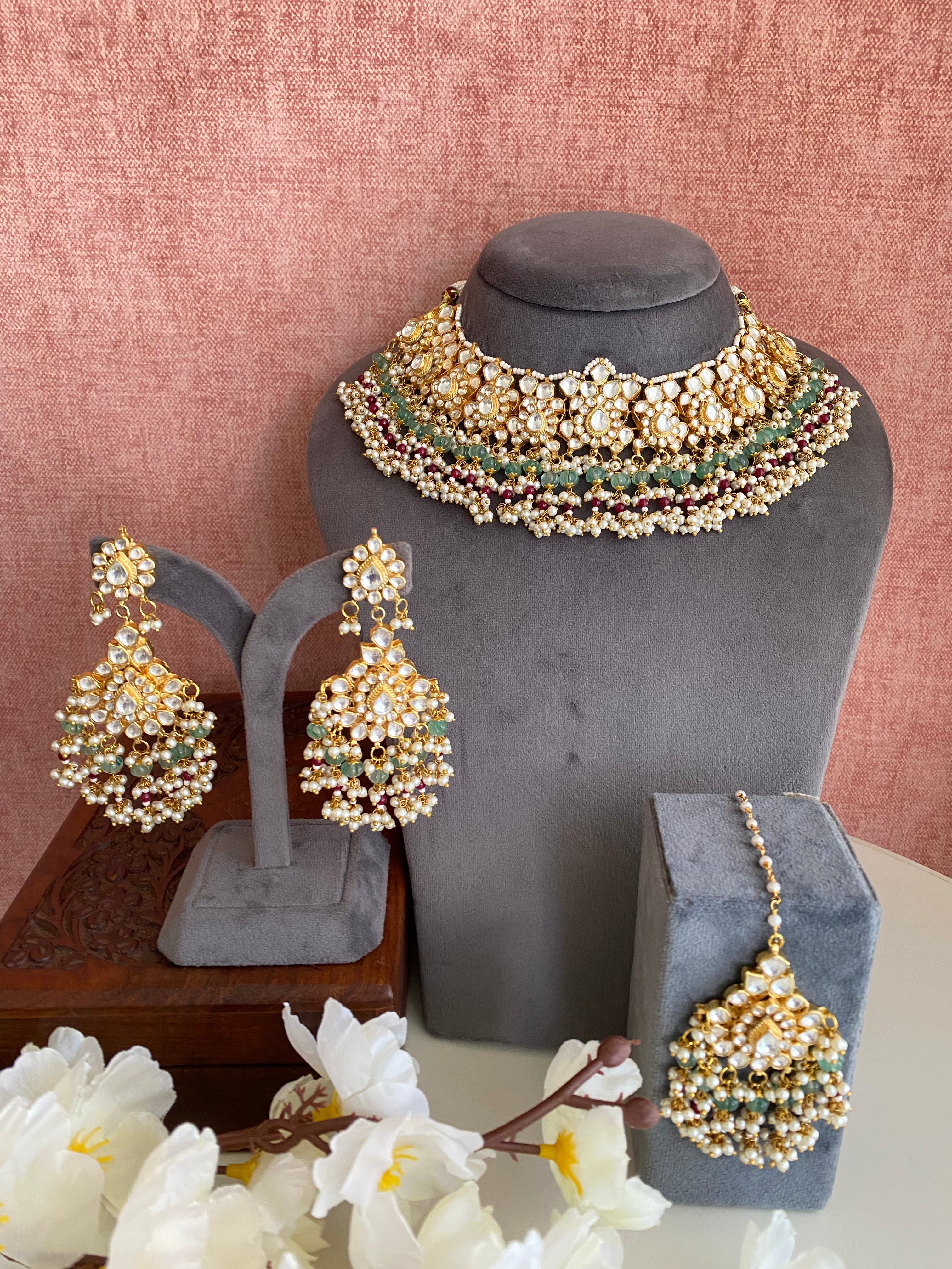 Gold Plated Bridal Kundan Necklace Set