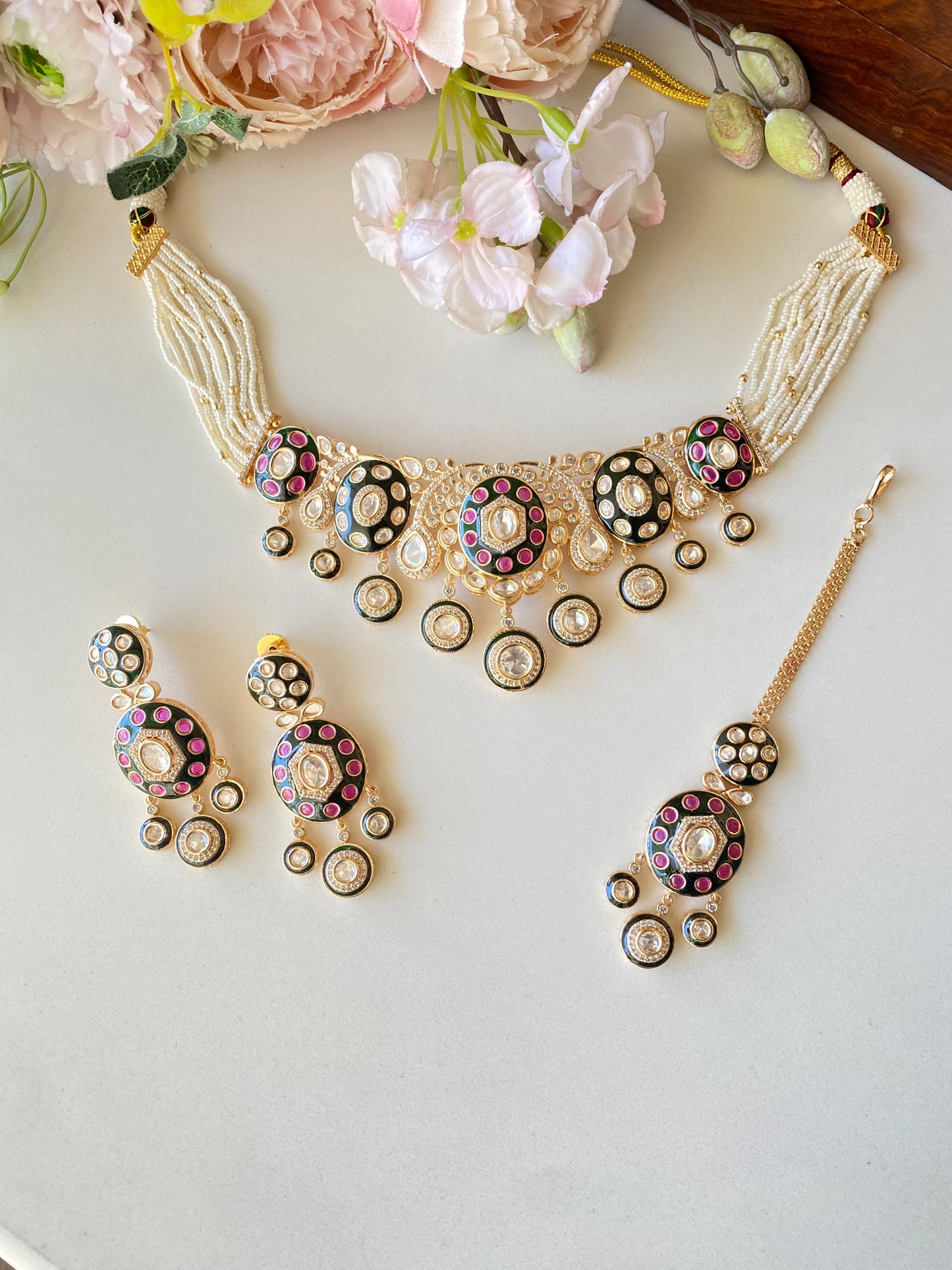 Faux polki necklace set