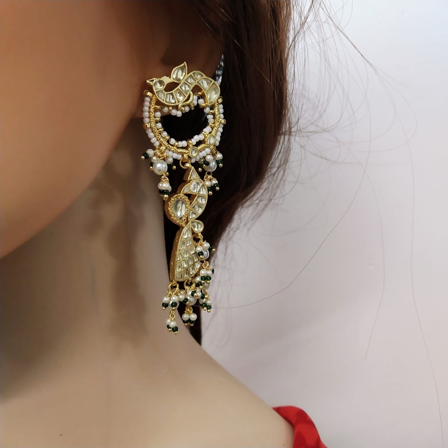 Peacock Kundan Earring with pearl drops