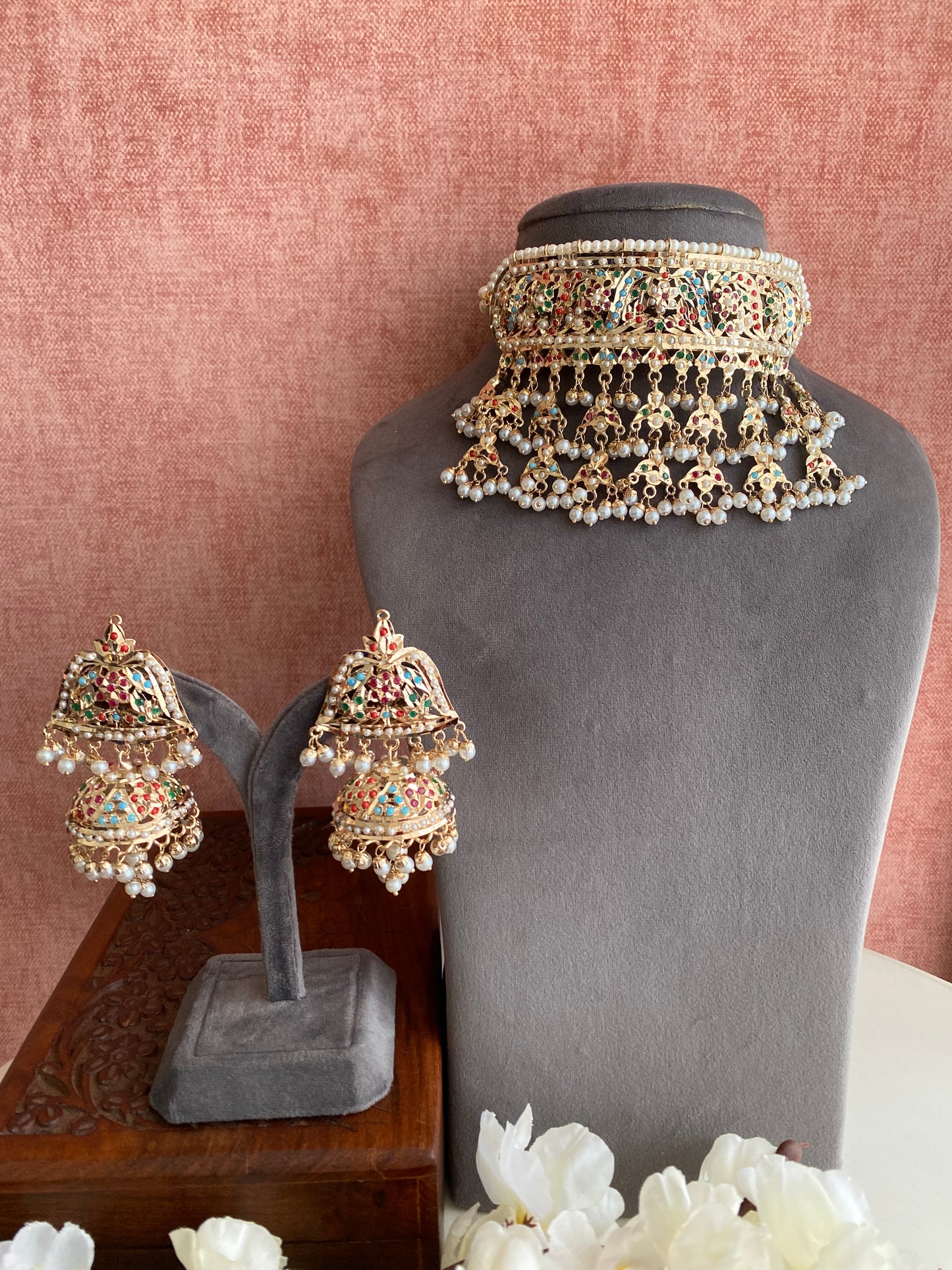 Amritsari Jadau Gold Plated Multi Choker Set