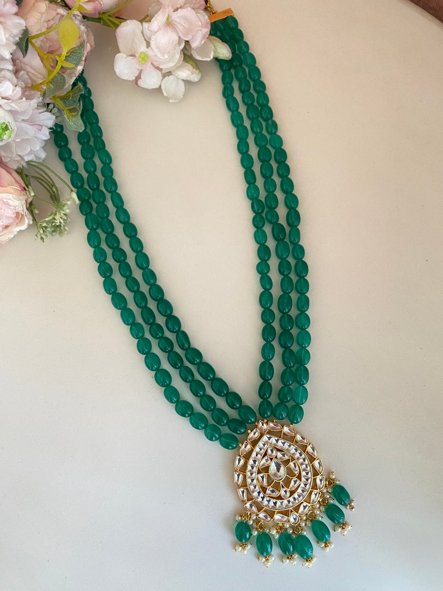 Gold plated Kundan Green Maala