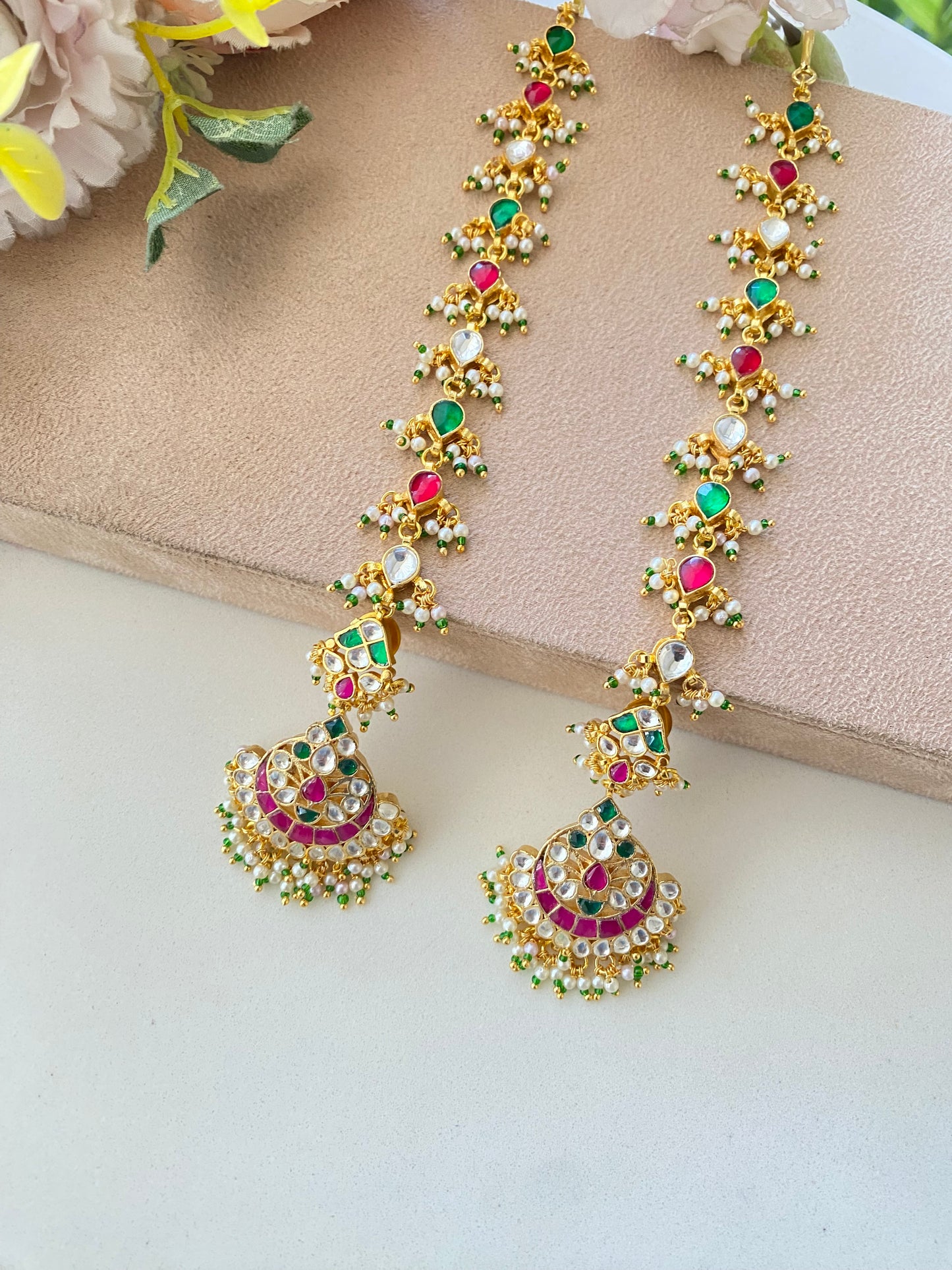 Gold plated Kundan Chandbaali Earring