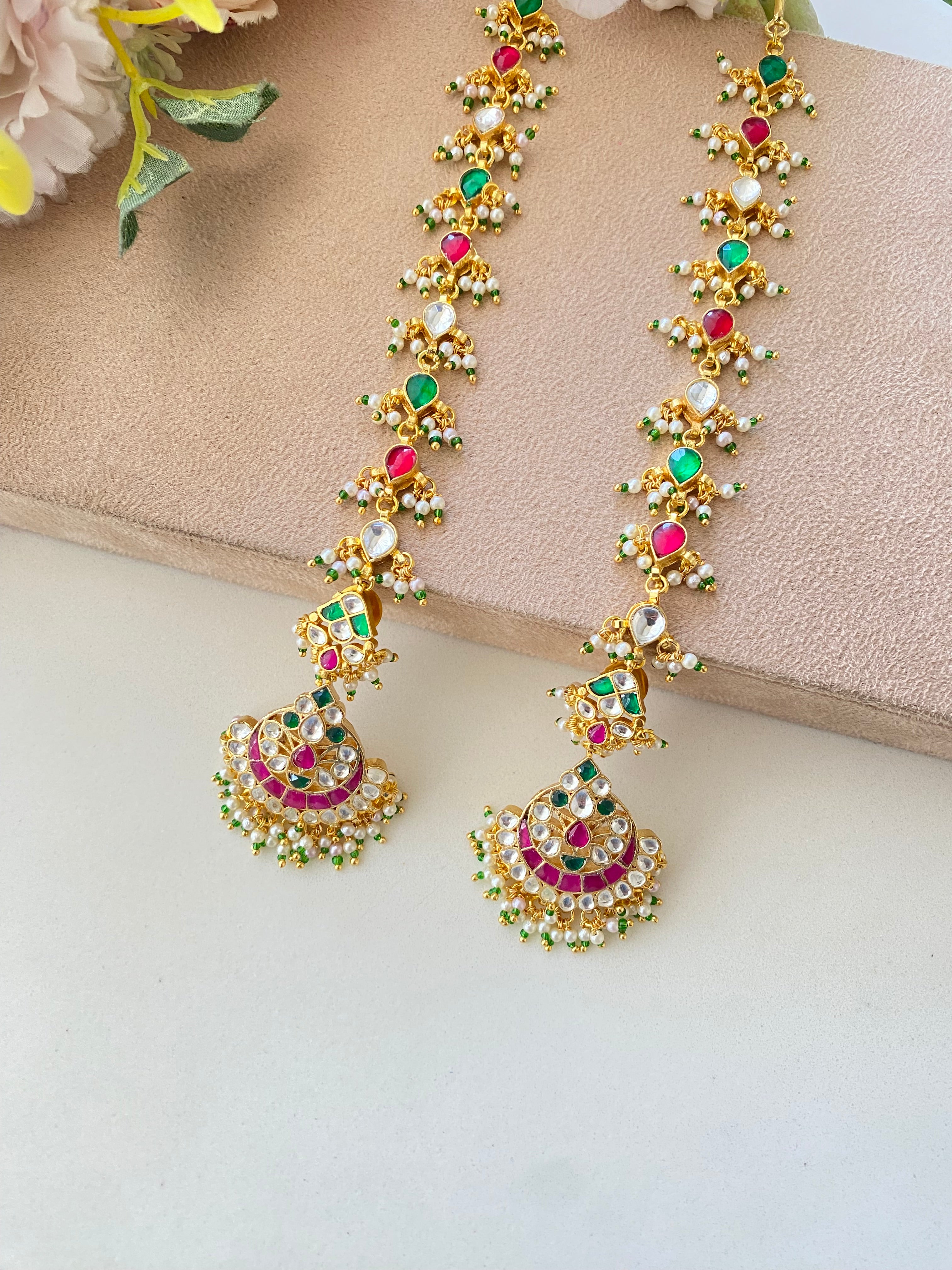 Gold plated Kundan Chandbaali Earring