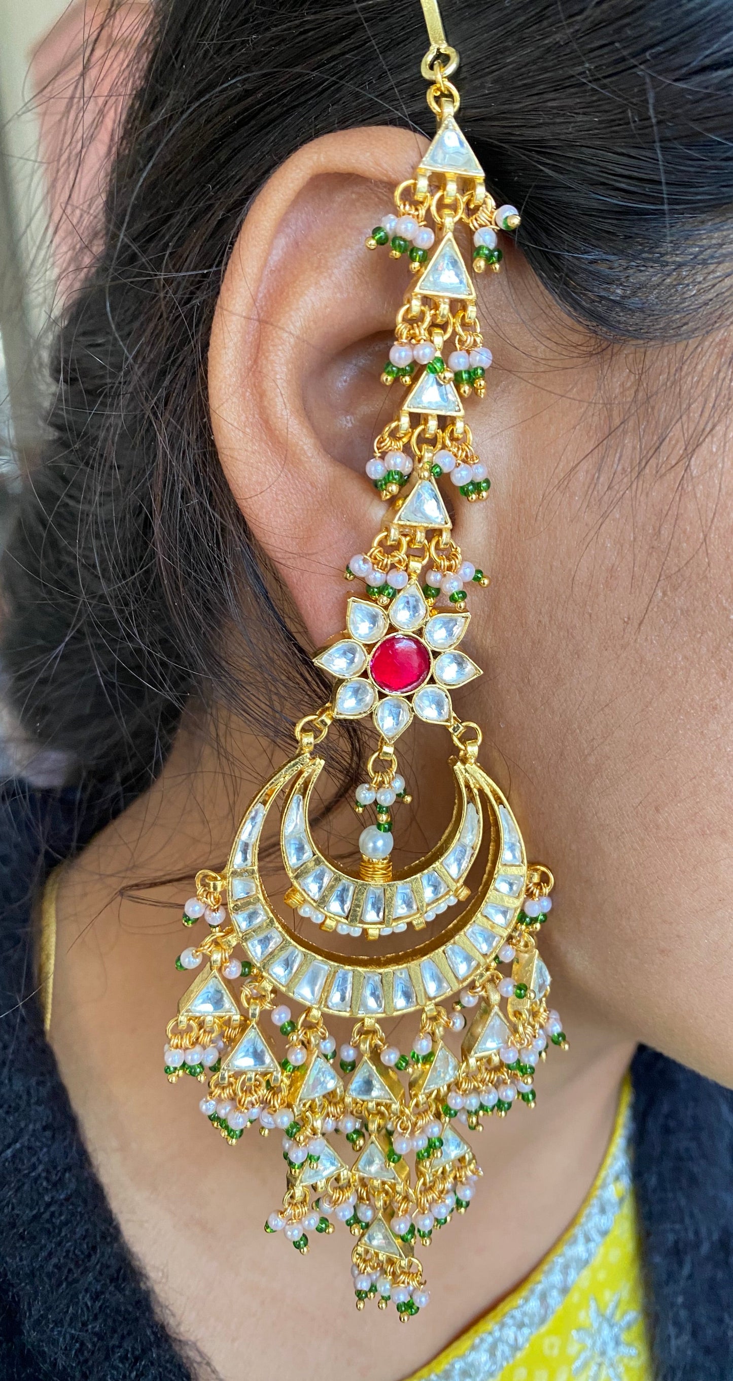 Gold plated Kundan Chandbali Earring