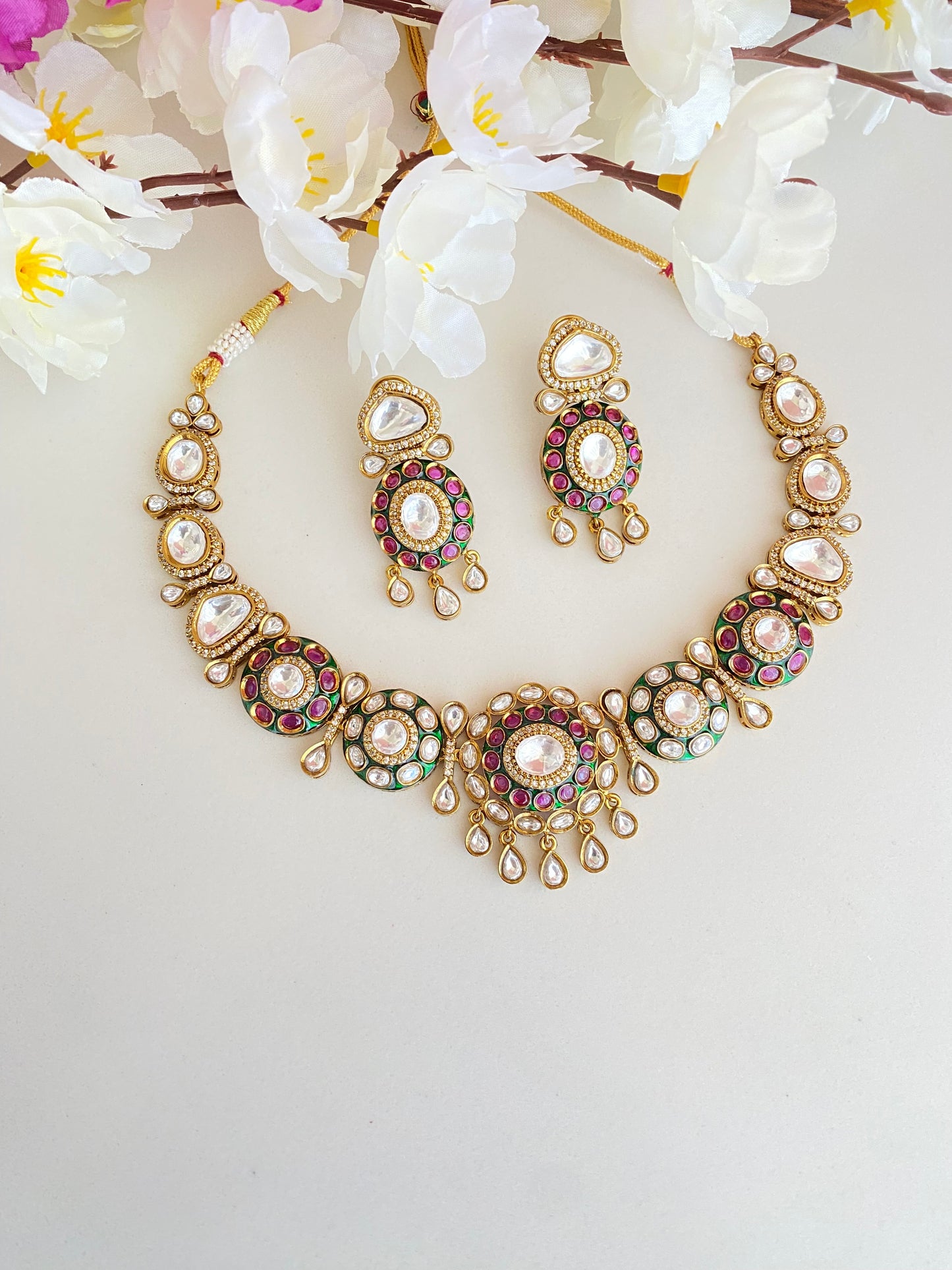 Faux polki Gold plated necklace set