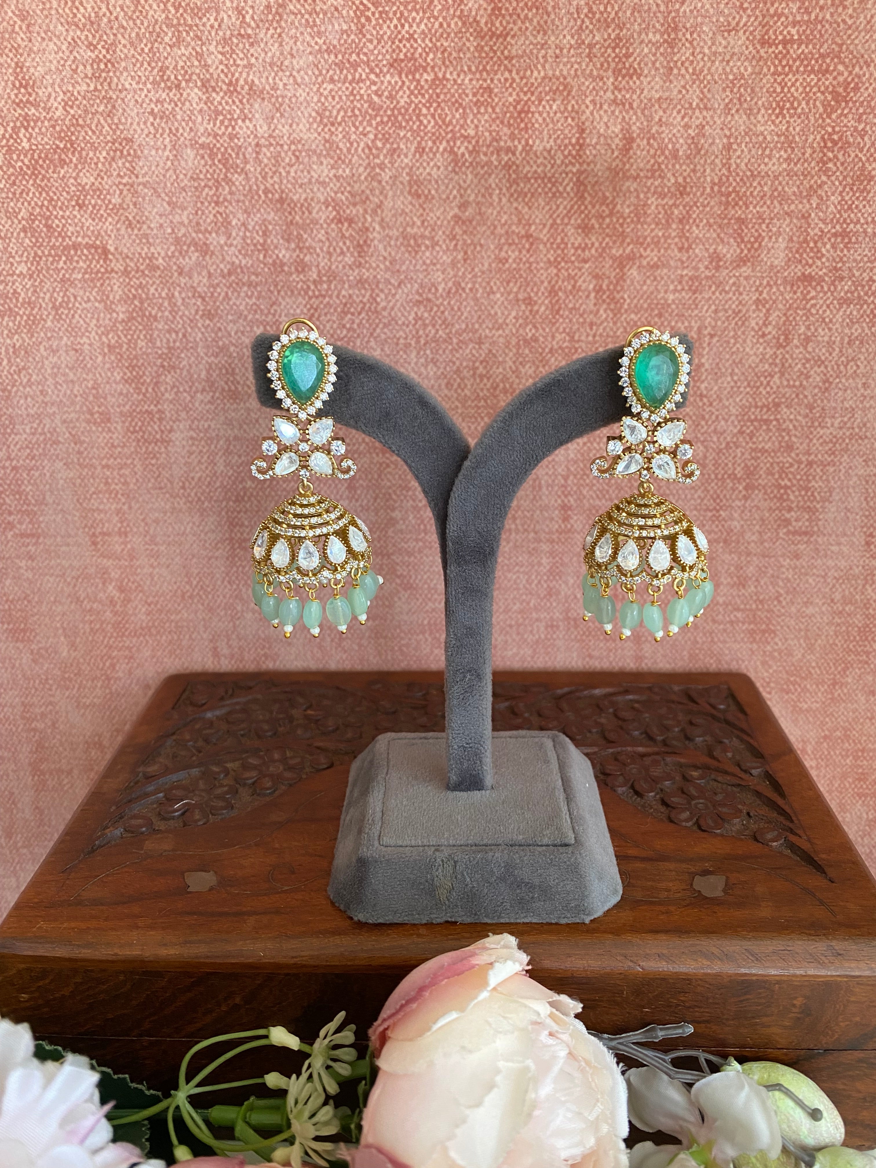 Mint Stone Jhumka