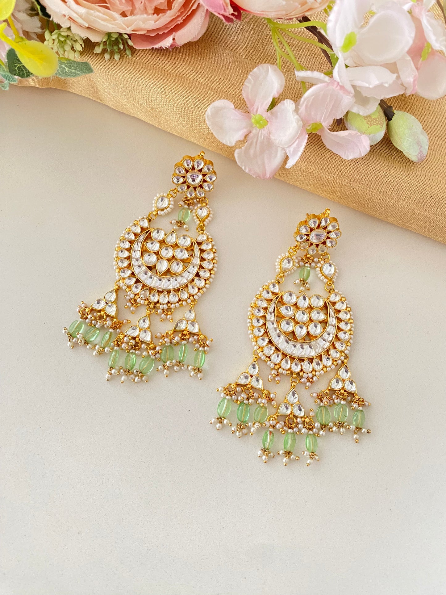 Kundan Earring in Mint Drops