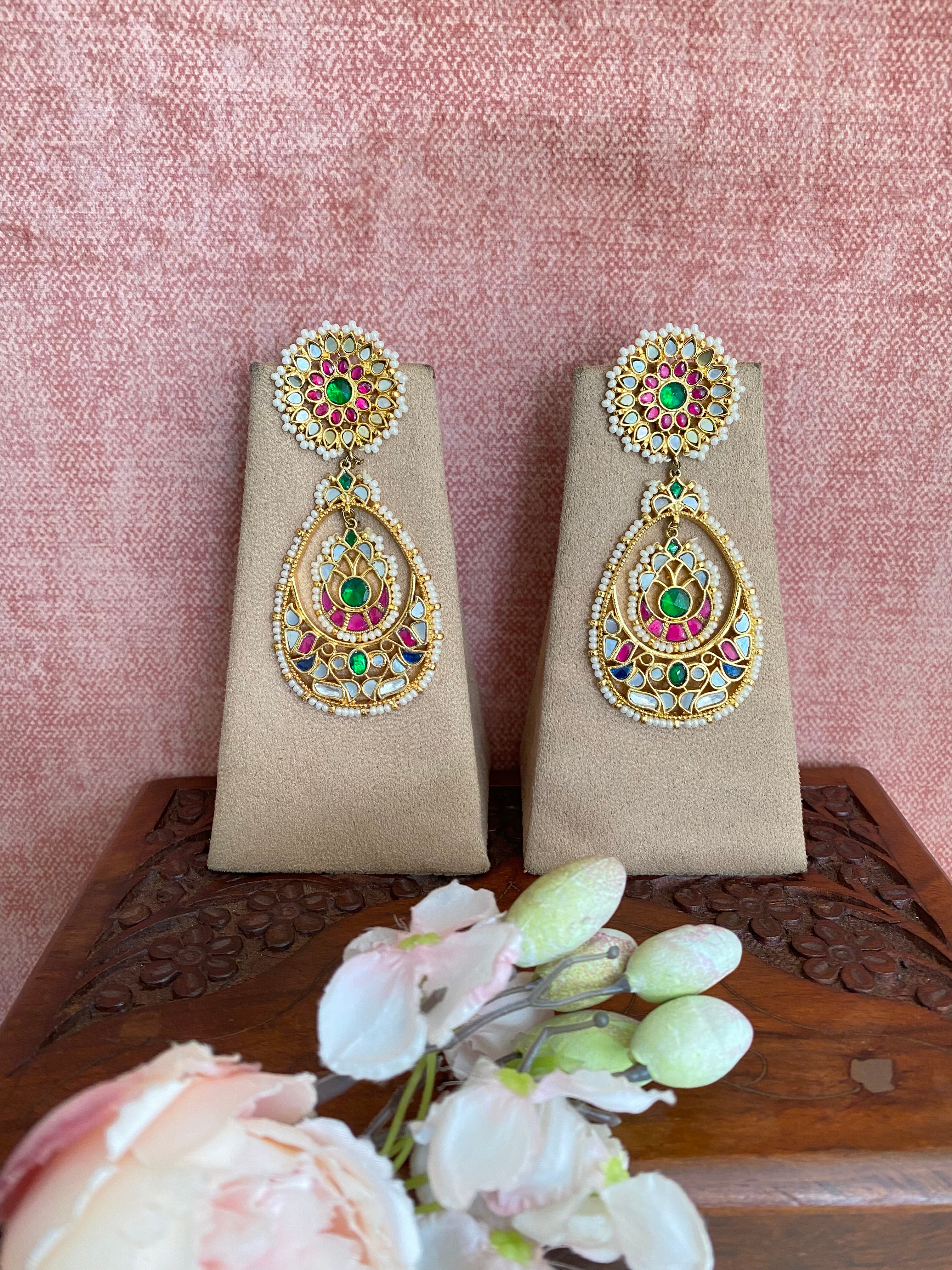 Long Kundan Earring in pearl drops