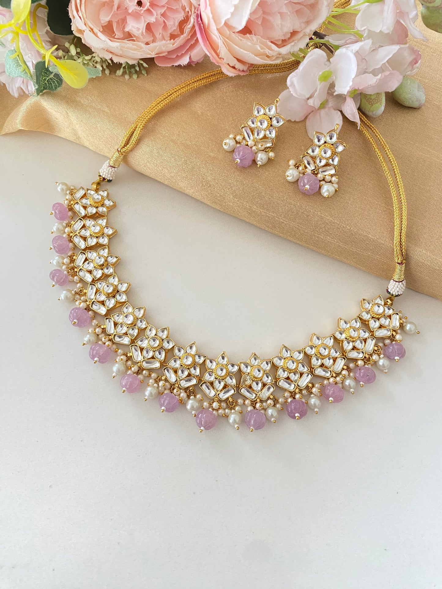 Kundan Necklace Set in purple