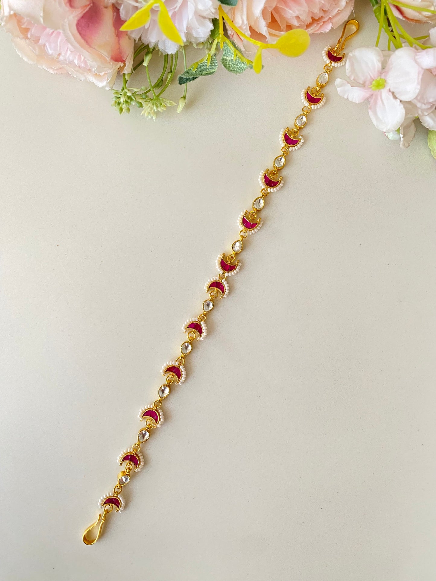 Pink Kundan sheeshphool