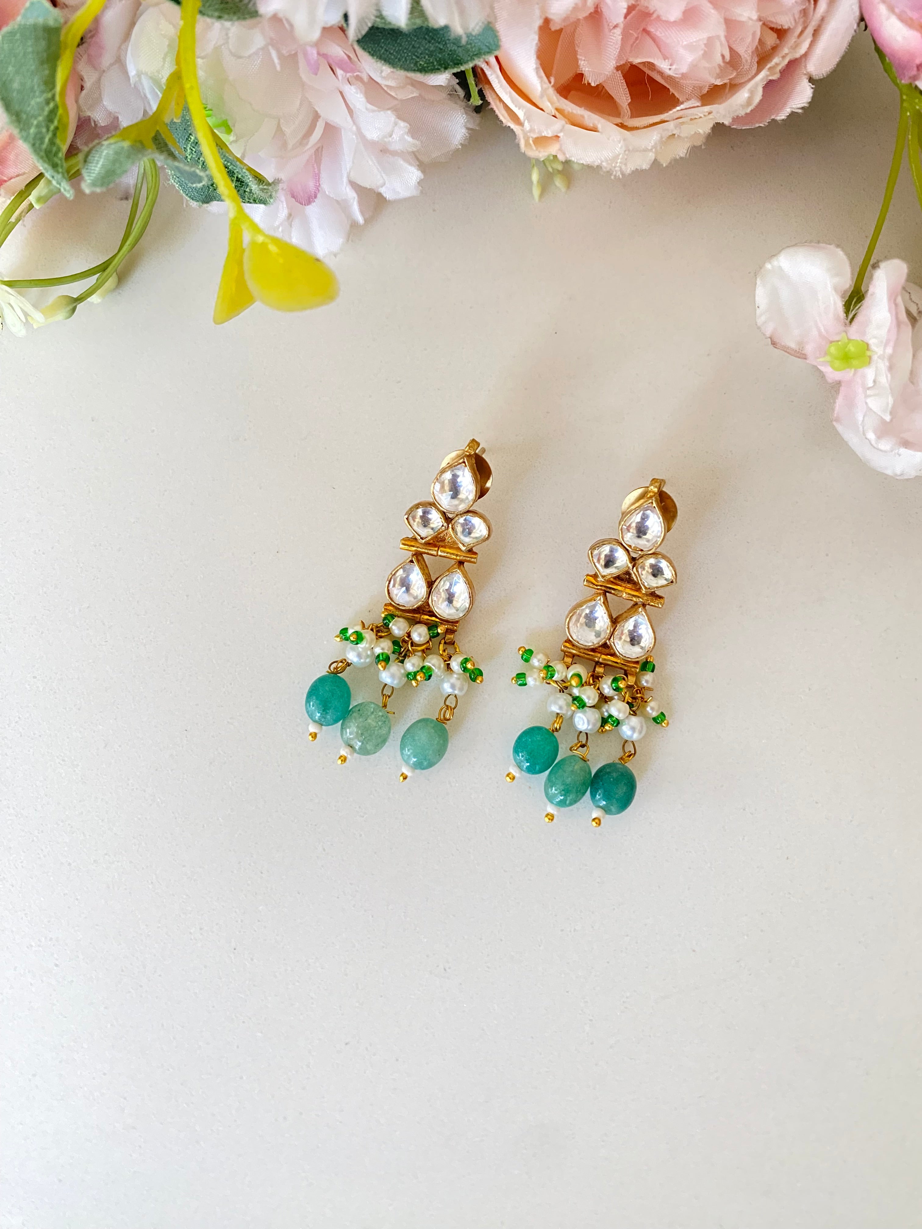 Kundan Earring in green drops