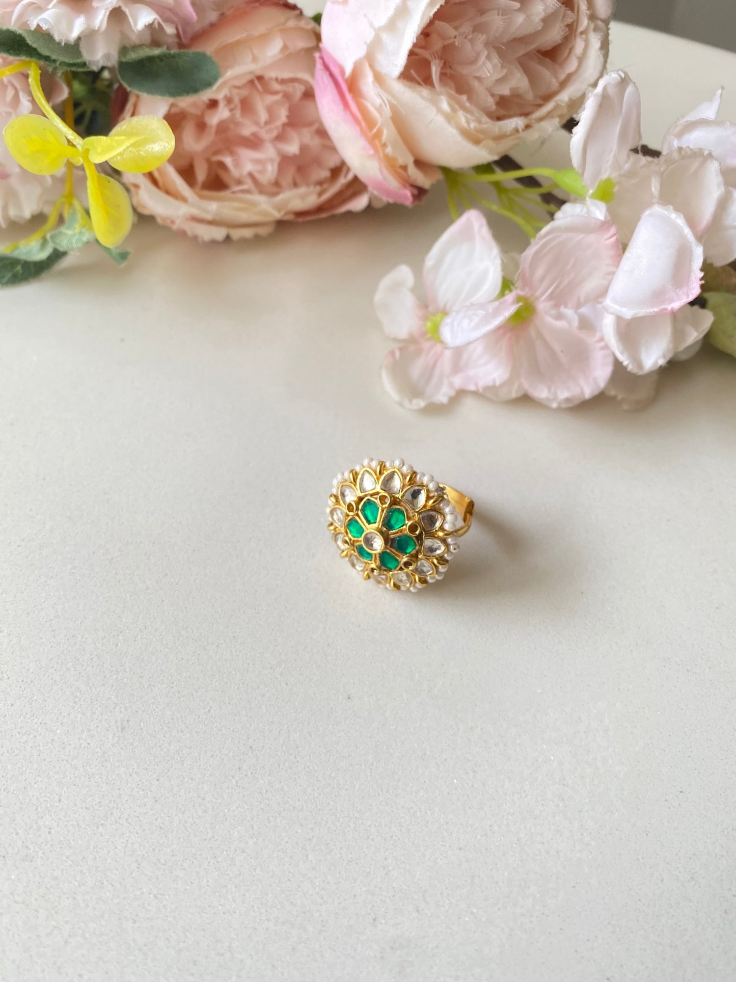 Green Kundan Ring