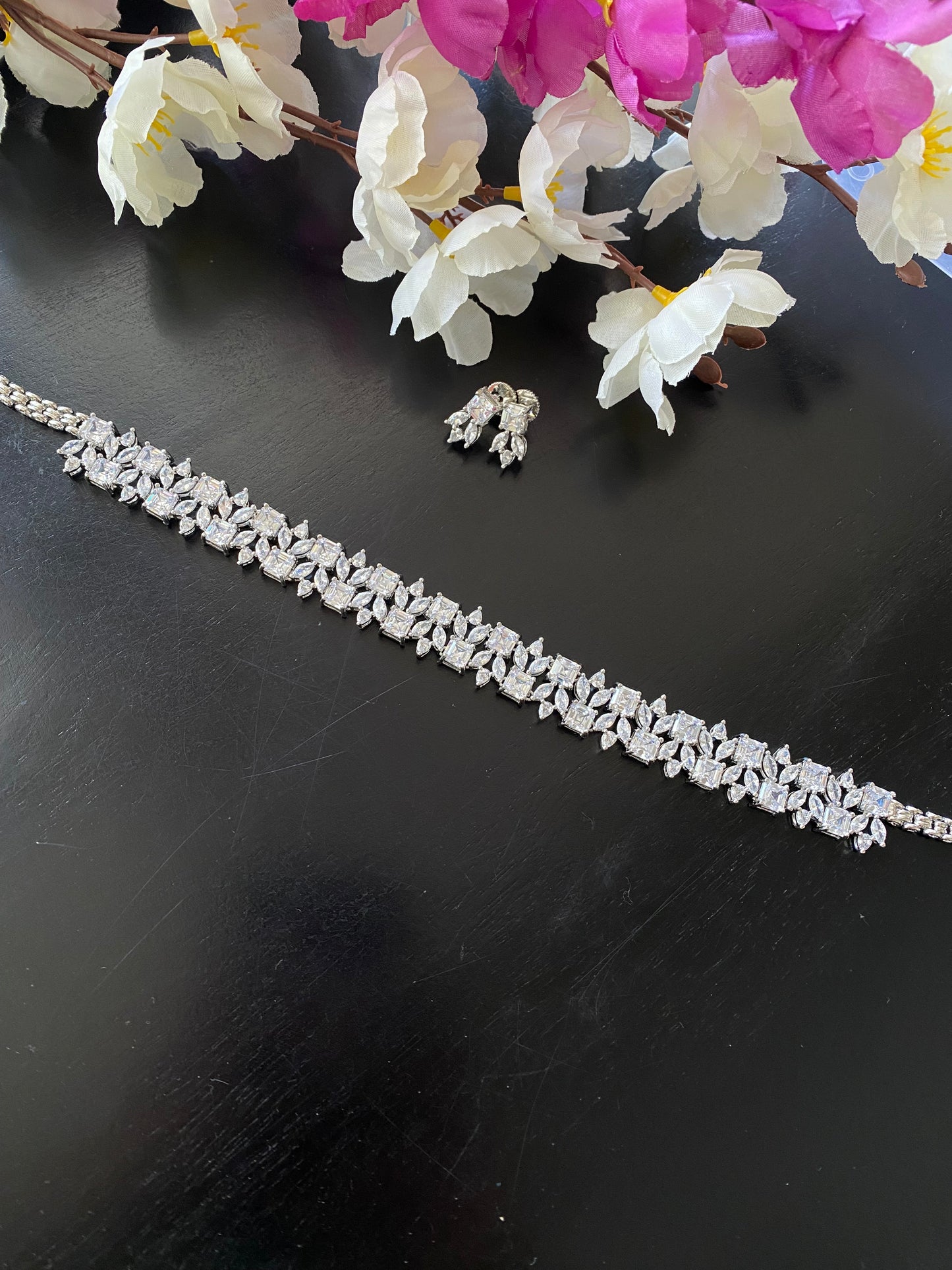 Silver Plated Diamond Choker set