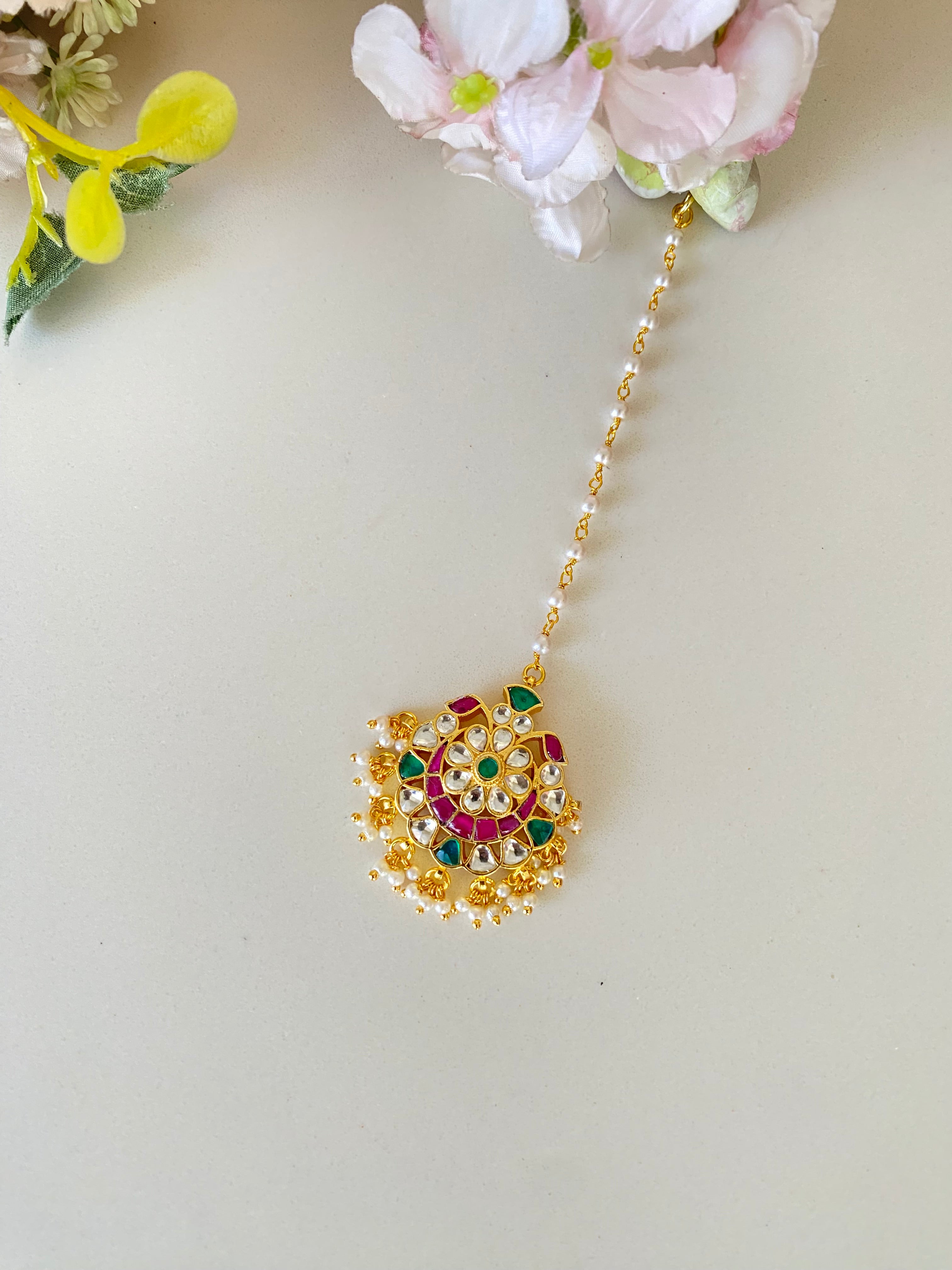 Gold Plated Multi Kundan Tikka