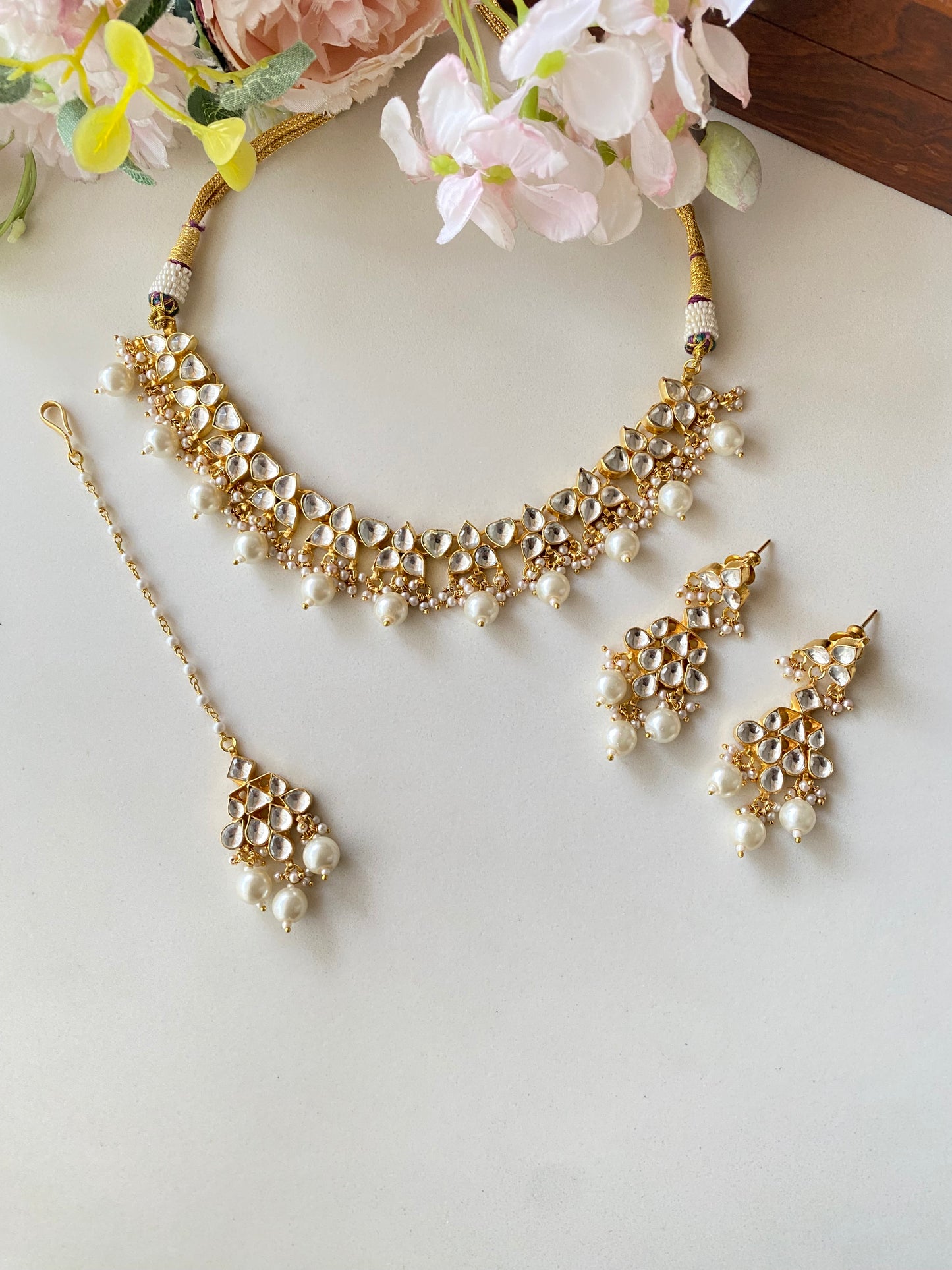 Kundan Gold plated Necklace Set with tikka