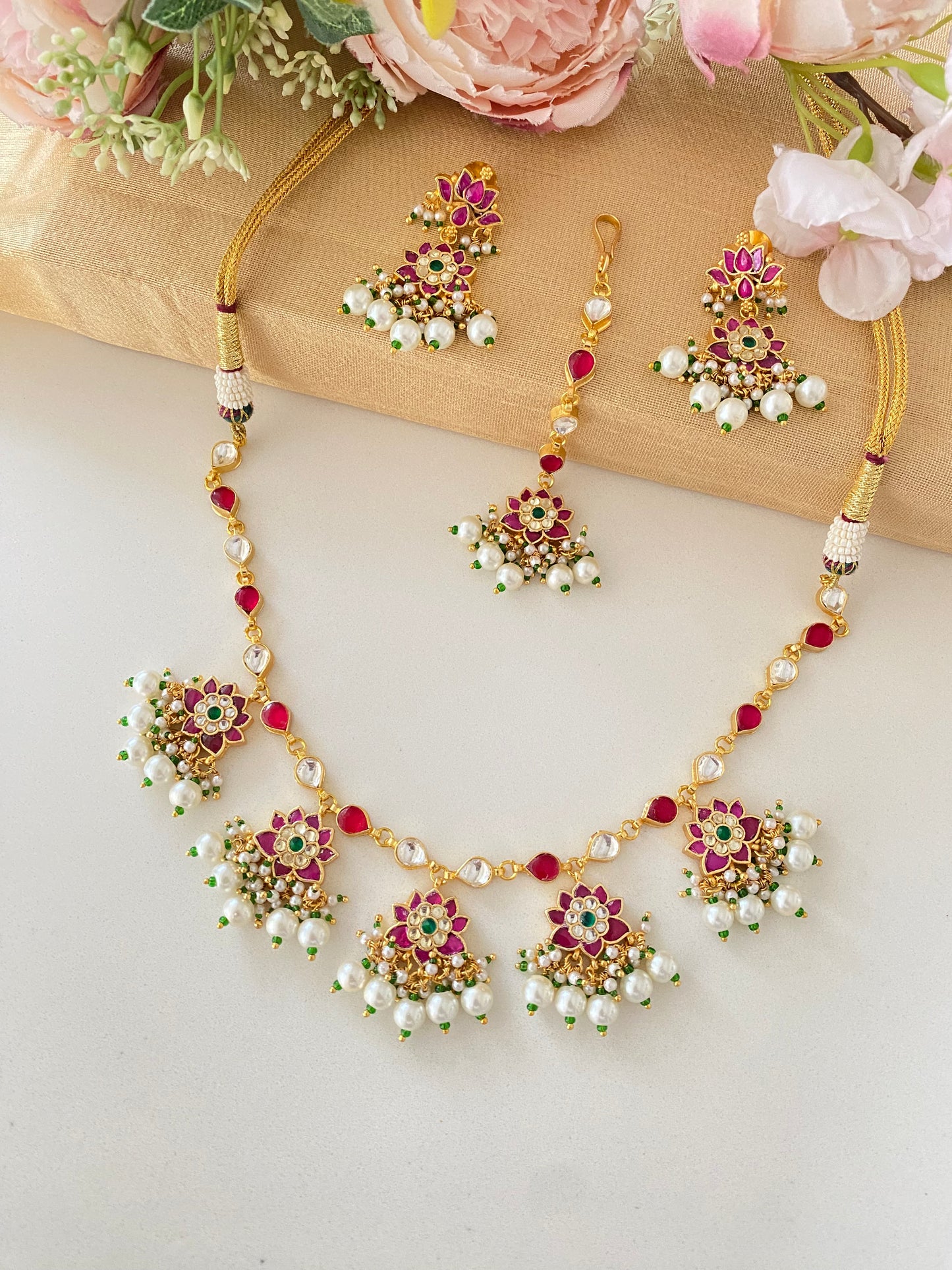 Pink Kundan Choker Set