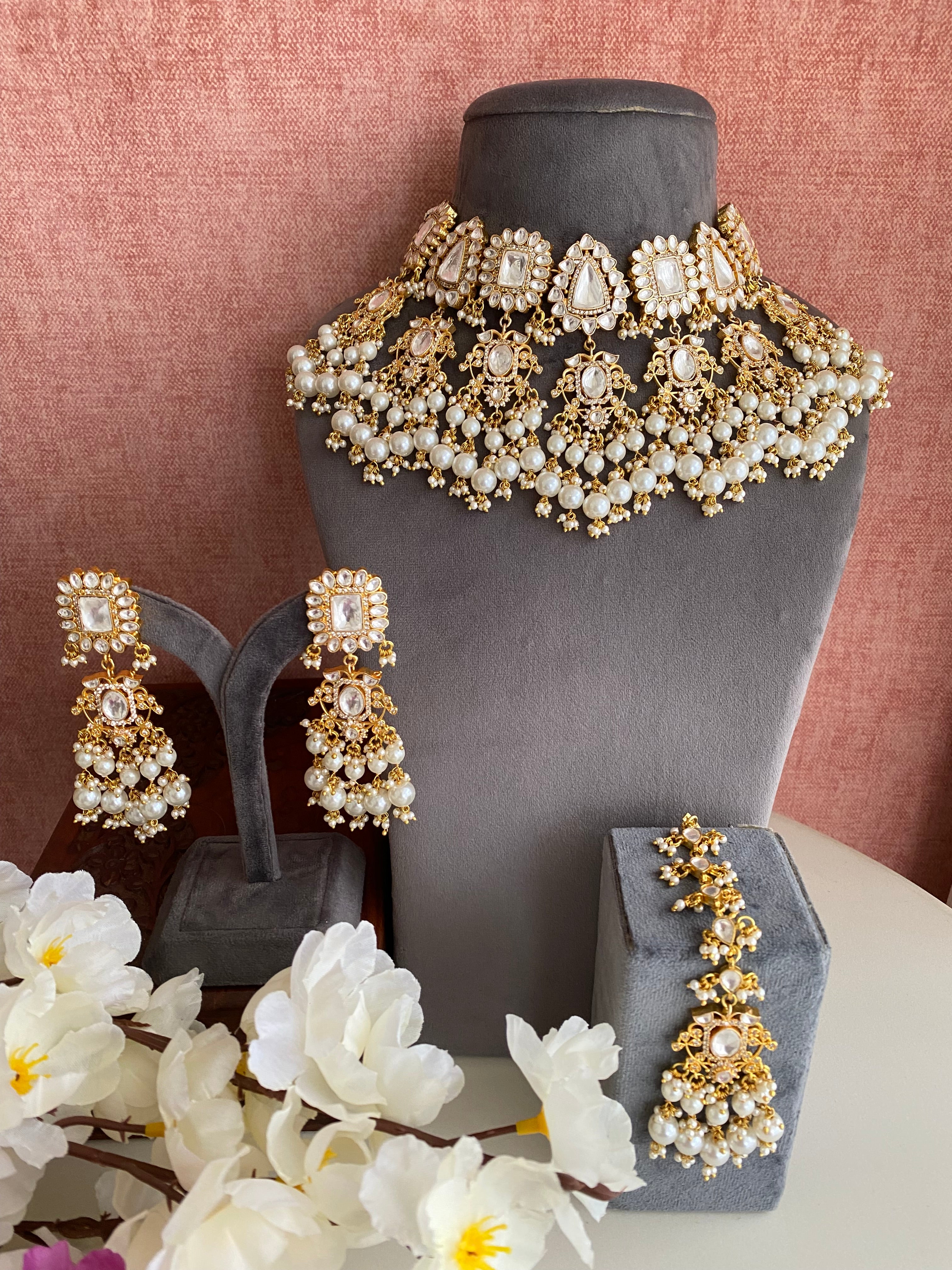 Kundan Bridal Necklace set in pearl drops