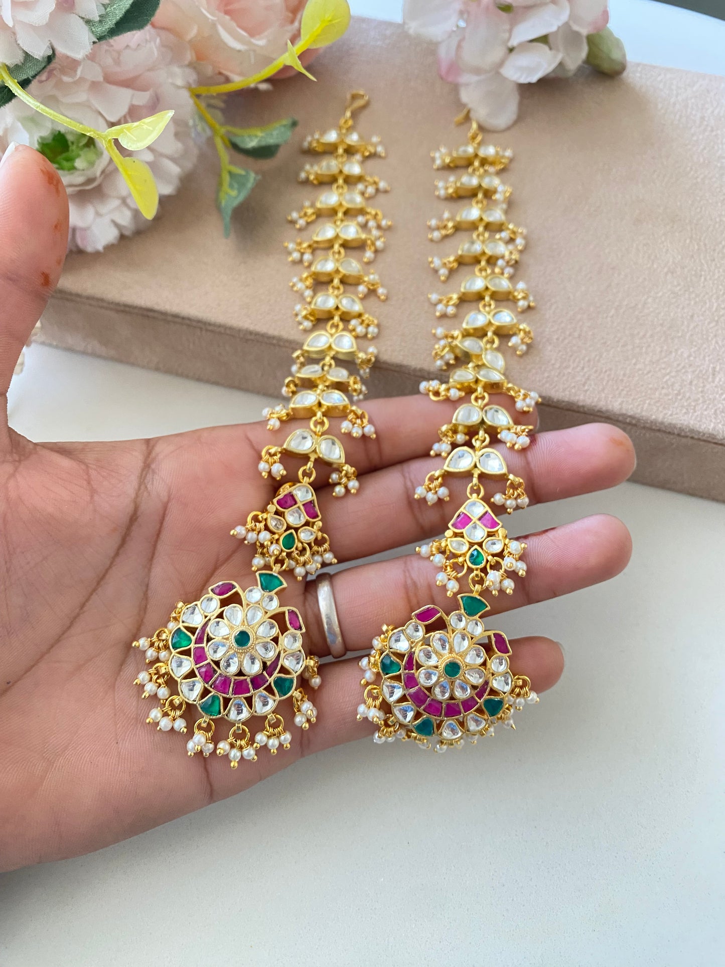 Gold plated Kundan Chandbaali Earring