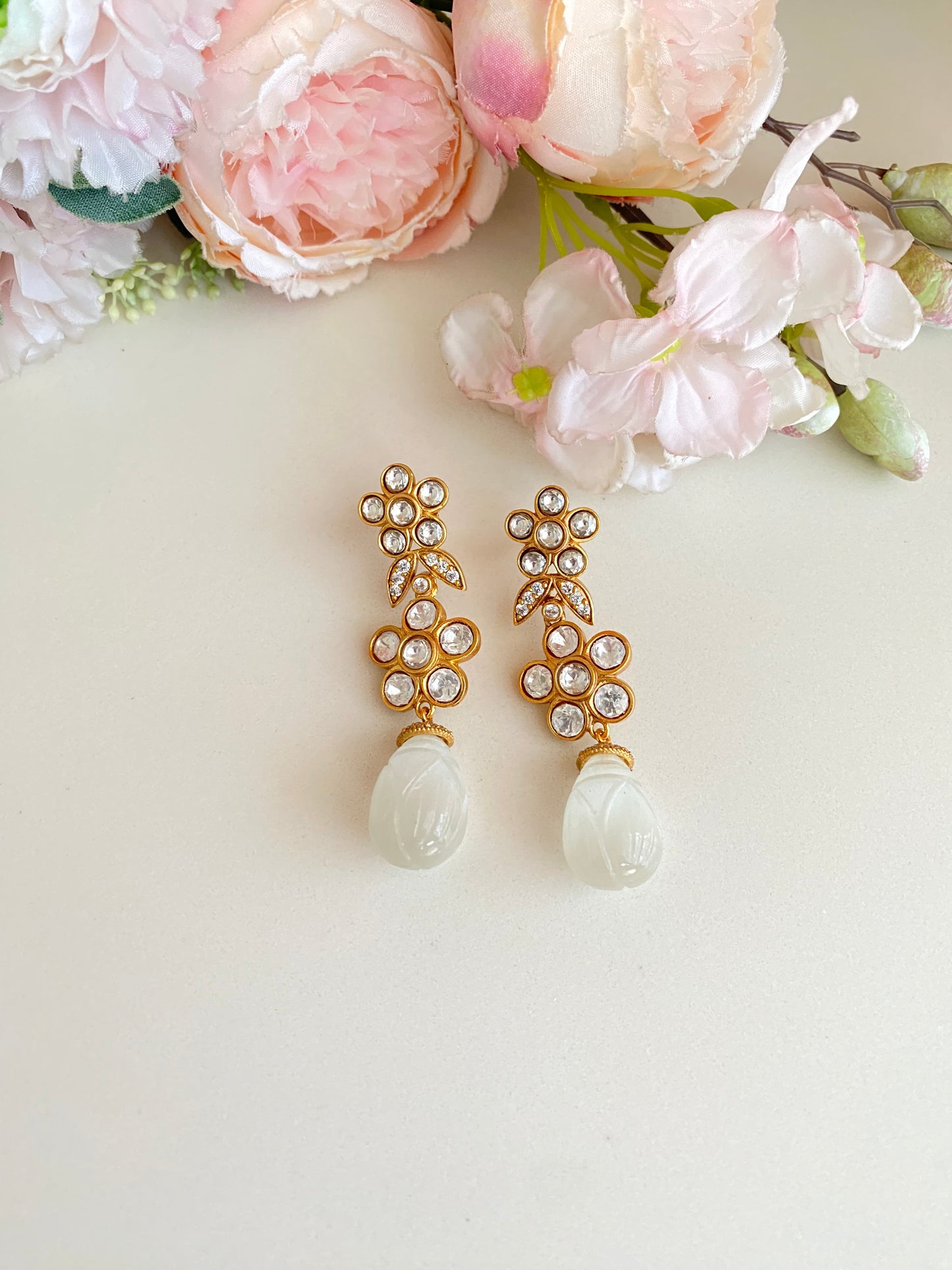 Floral Earrings in Mint drop