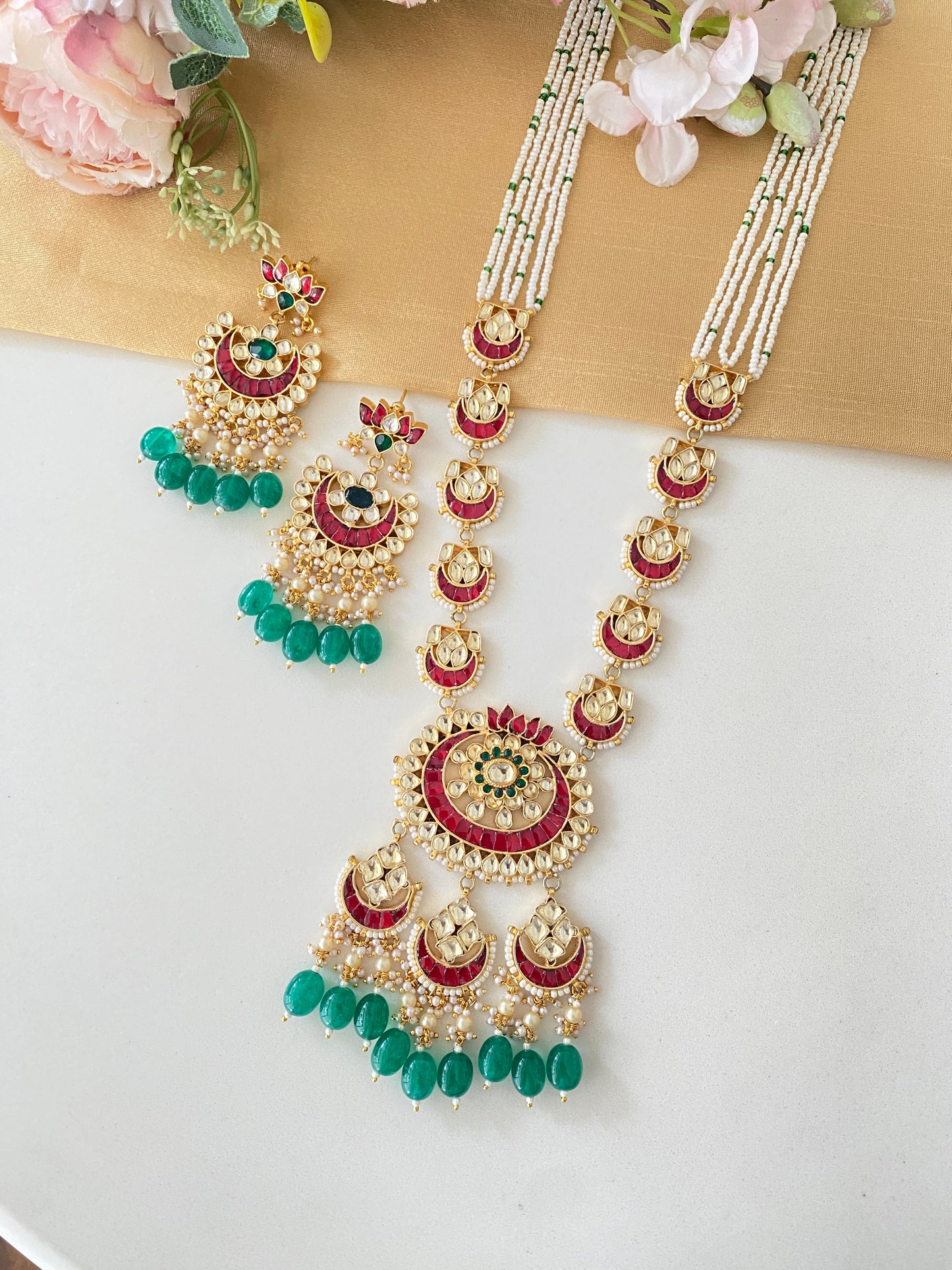 Kundan Long Set in Green drops