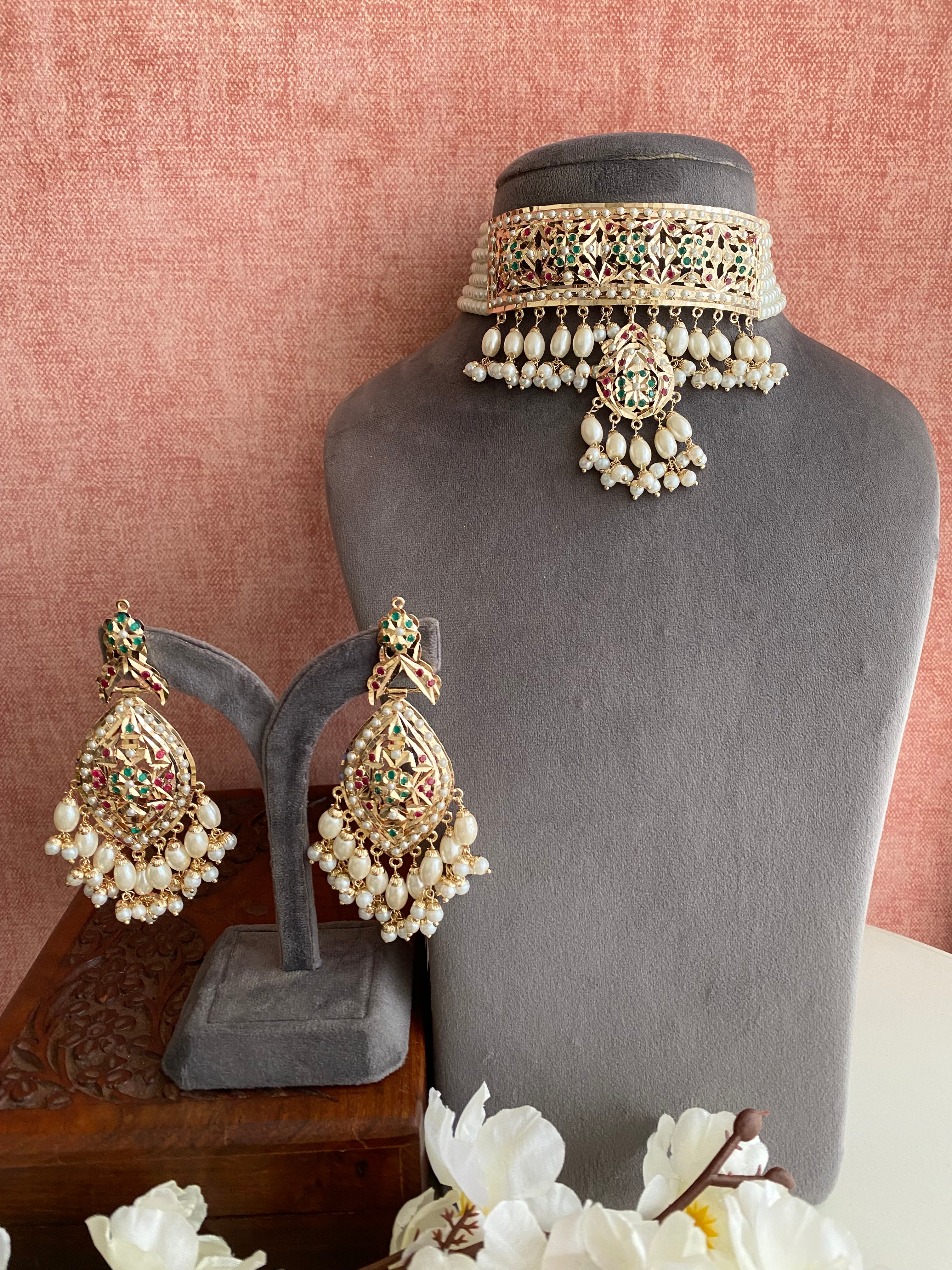 Amritsari Jadau Gold Plated Multi Choker Set