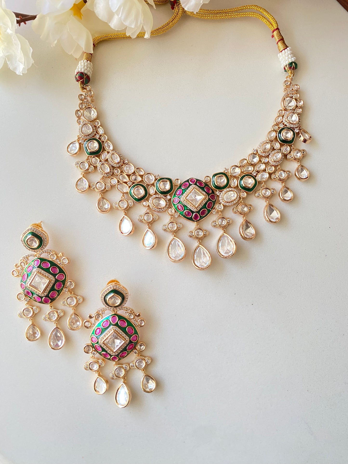 Faux polki Gold plated necklace set