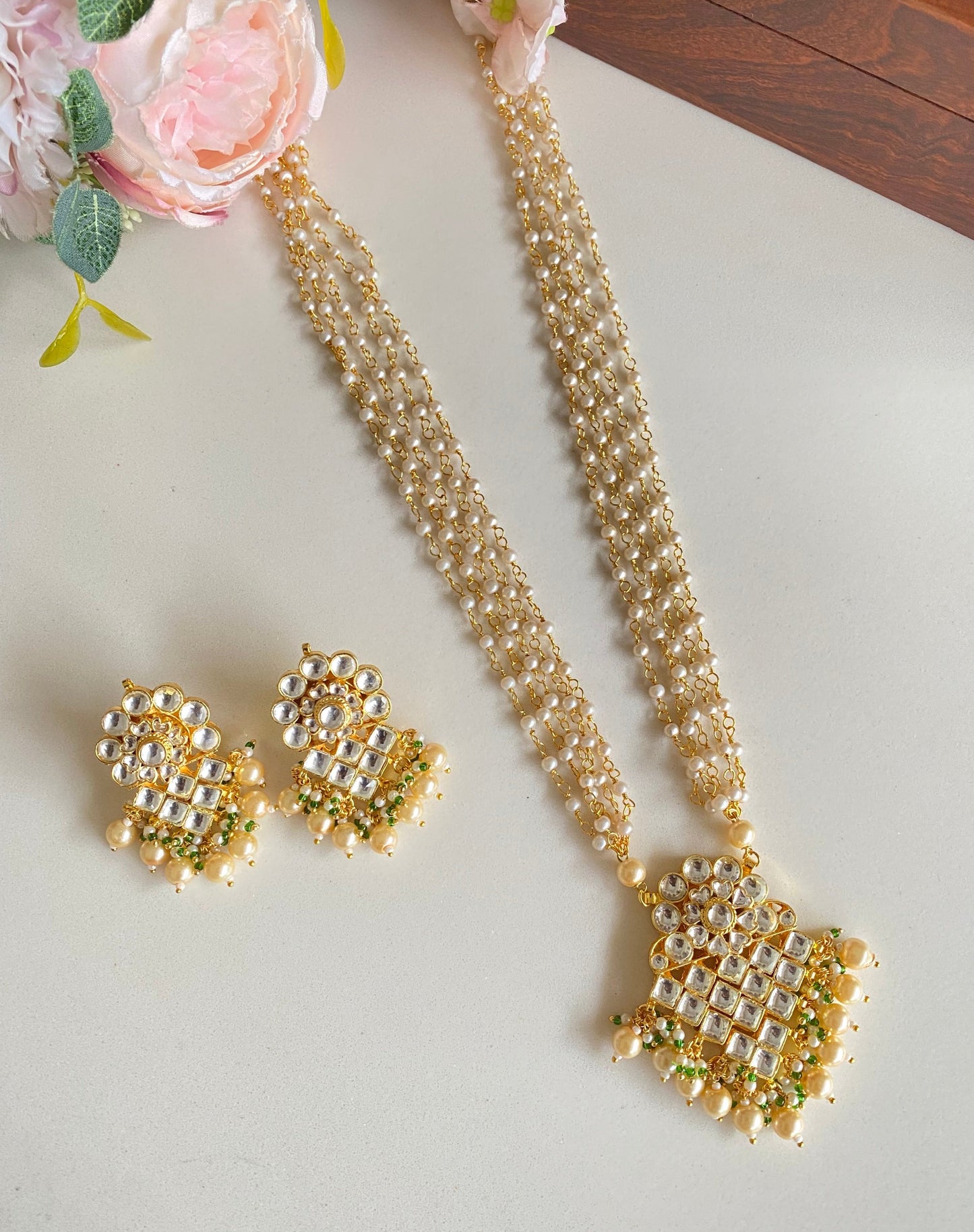 Kundan Necklace set with Pearl drops