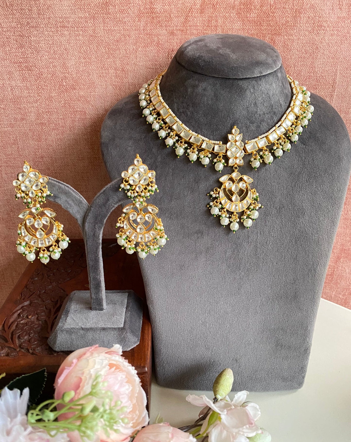 Kundan necklace Set With Pearl Drops
