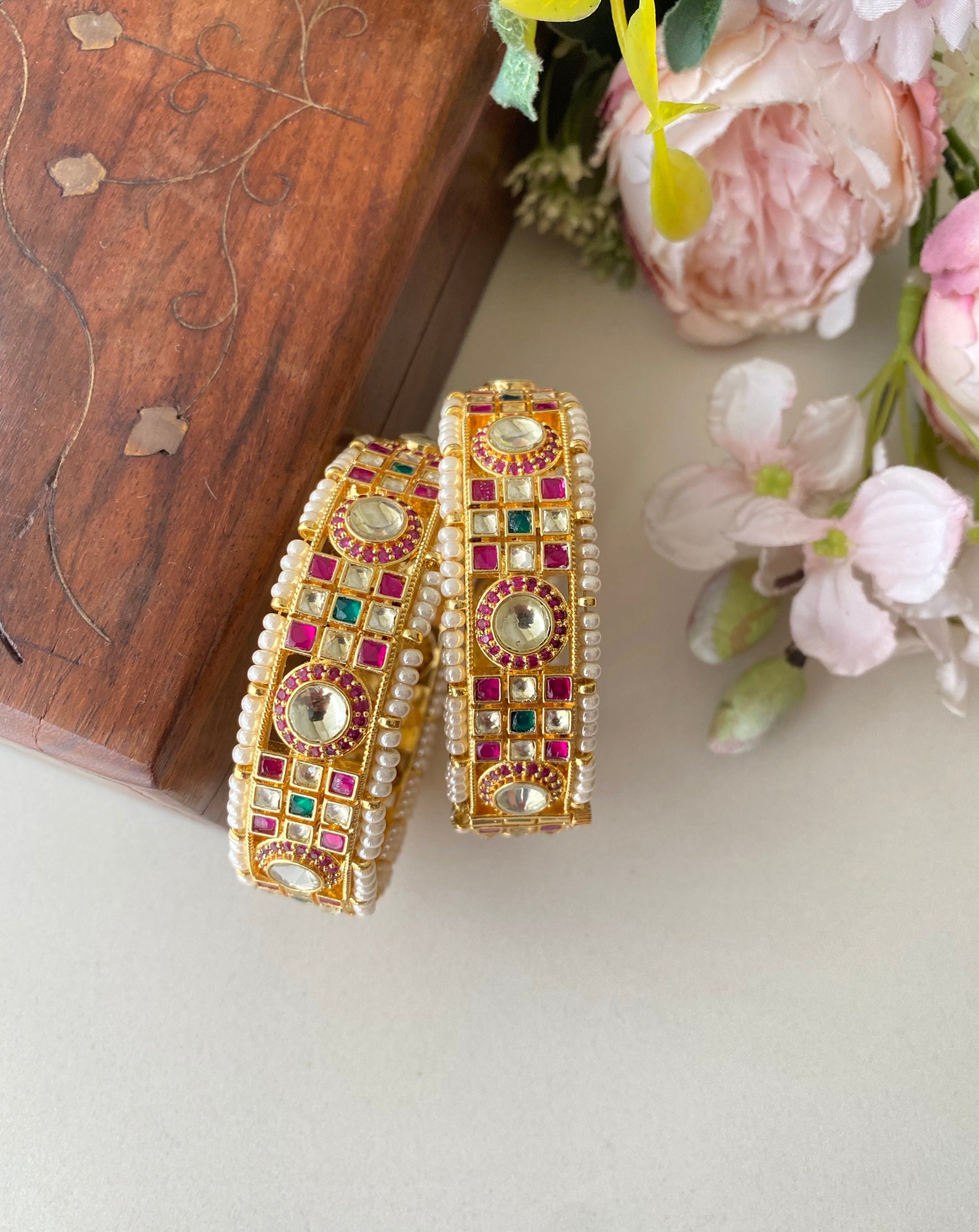 Pink Kundan Bangles