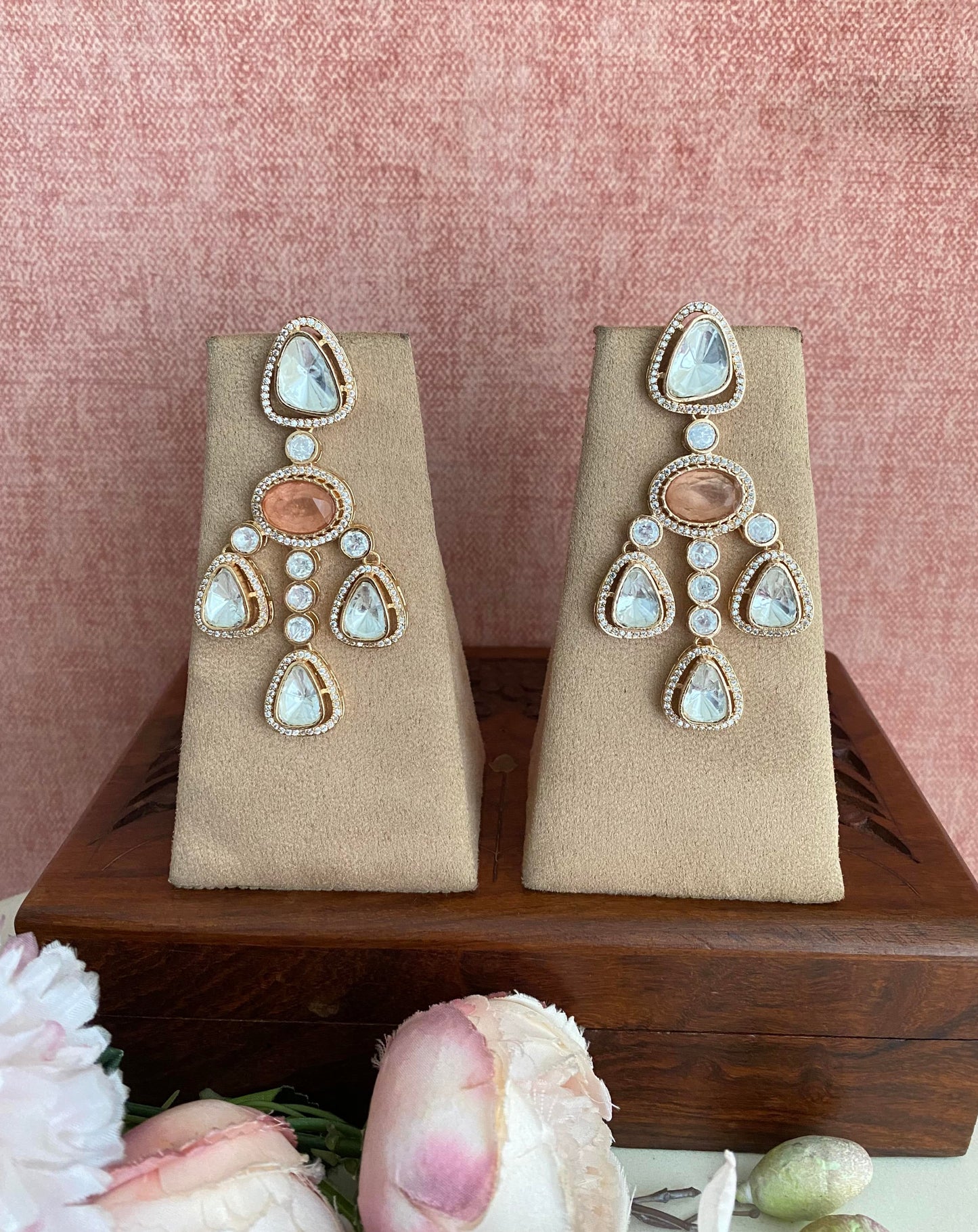 Peach Stone Moissanite Earrings