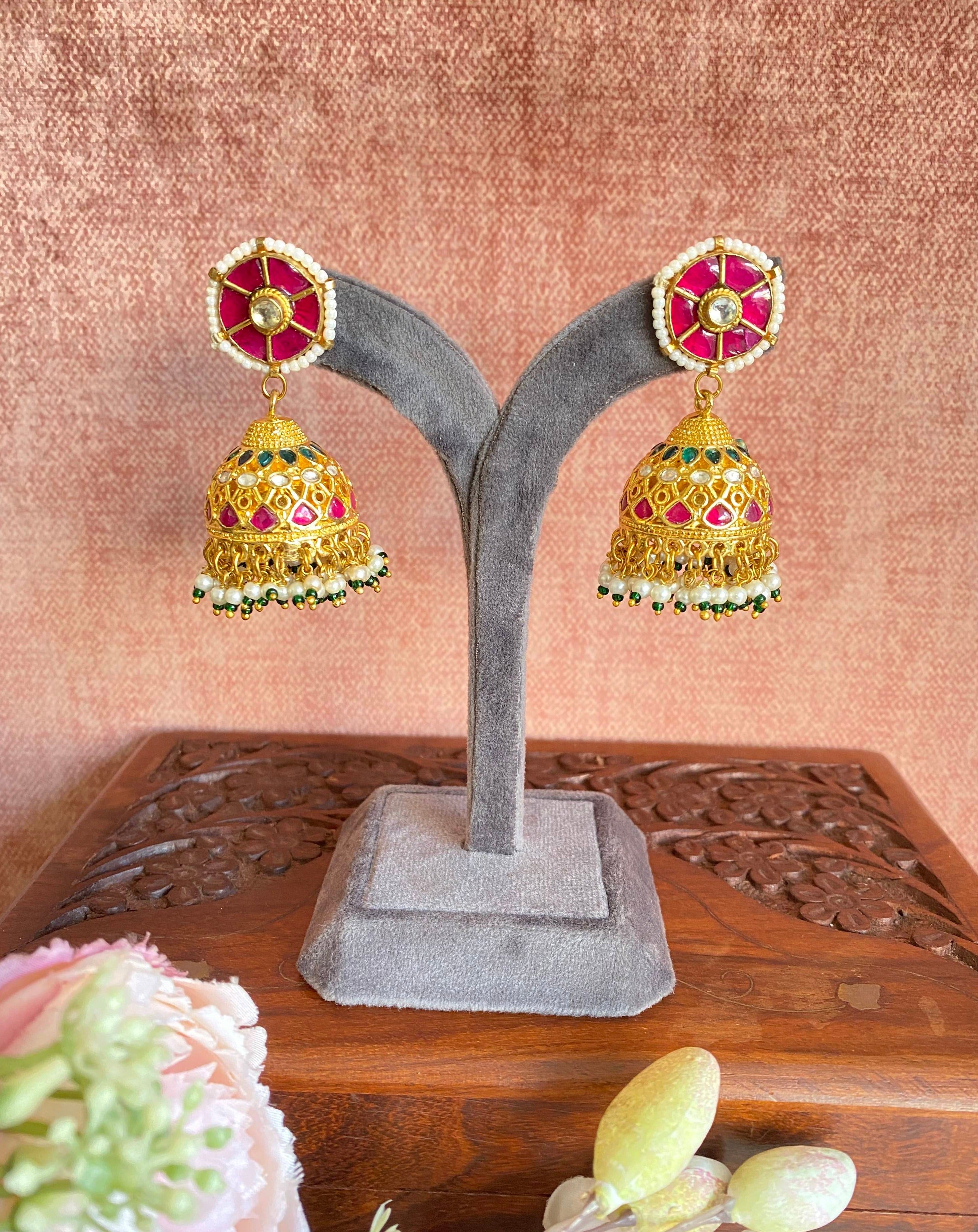 Pink Kundan Jhumka