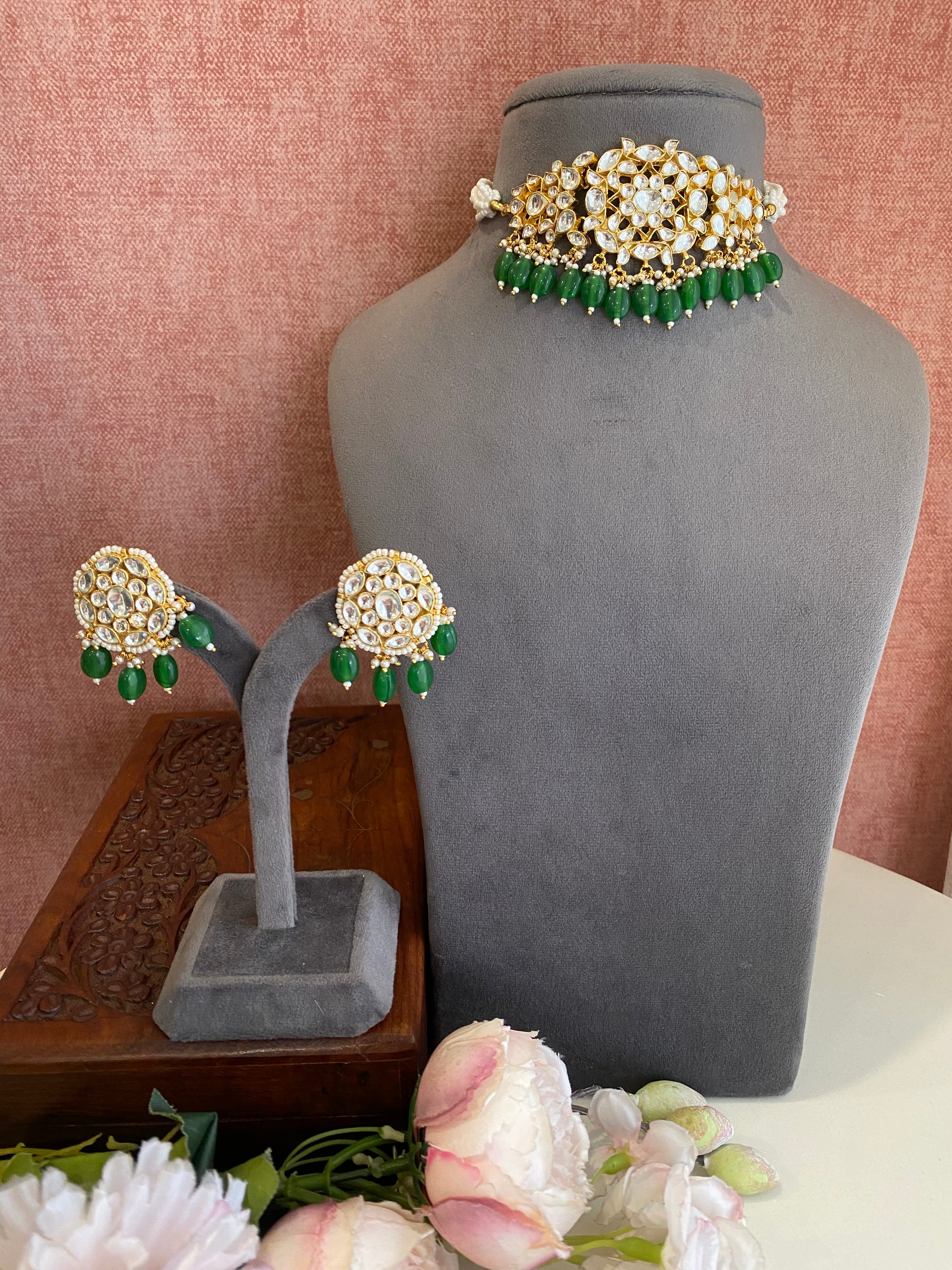 Kundan choker set with green drops