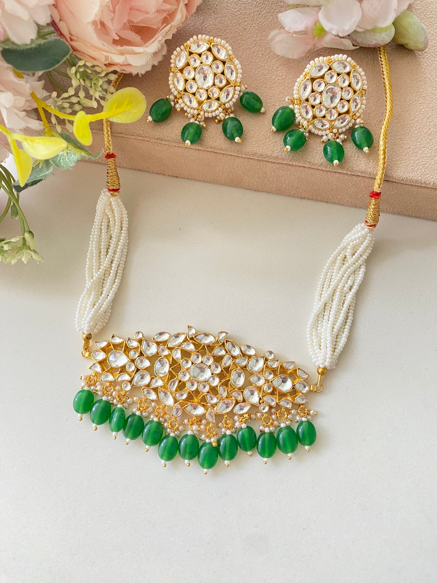 Kundan choker set with green drops