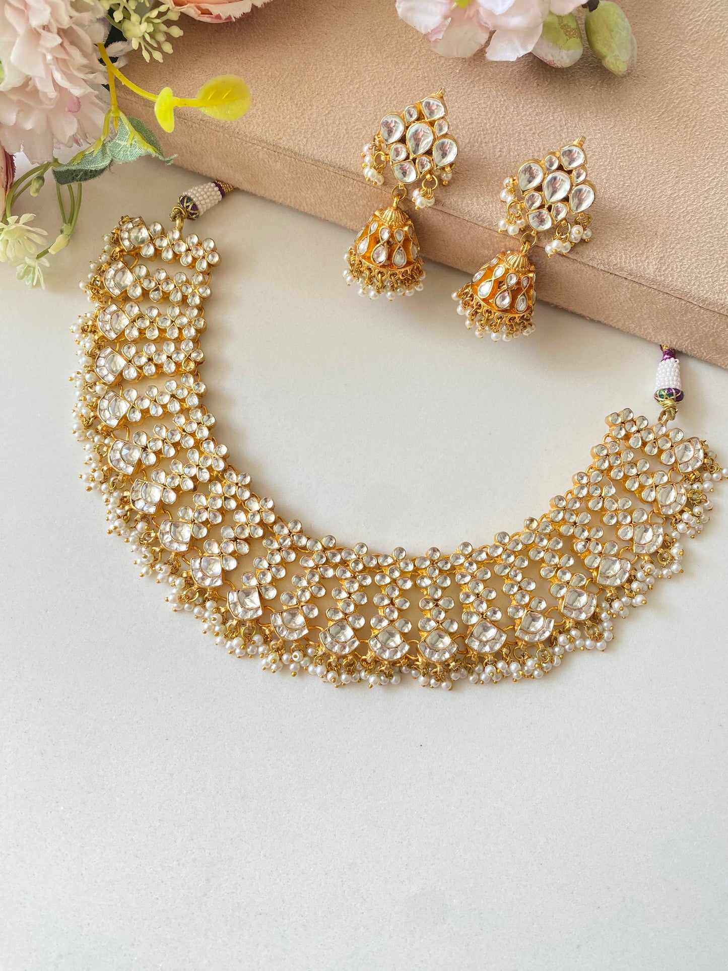 Kundan Necklace Set with Jhumka