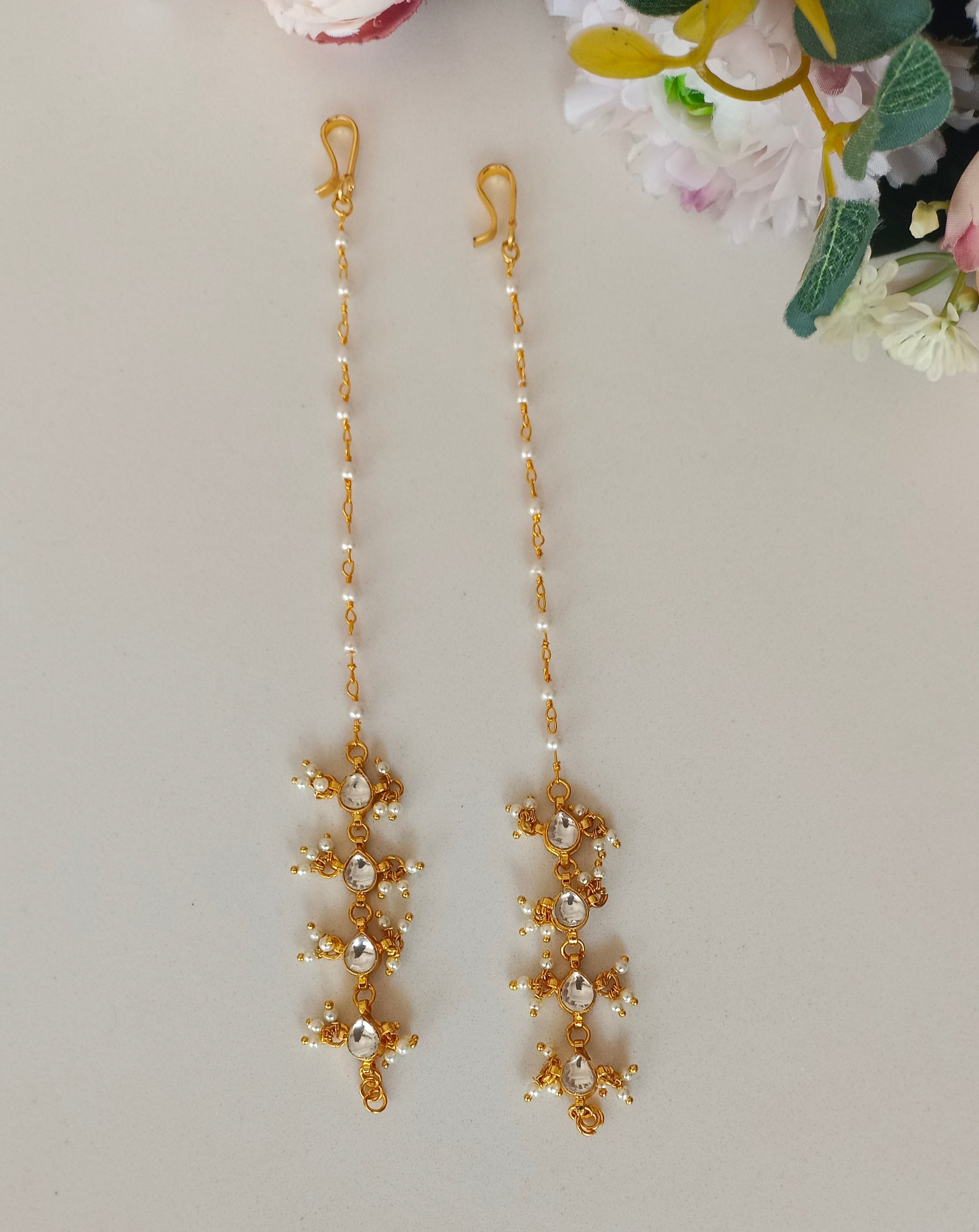 Gold plated Kundan Ear Chain