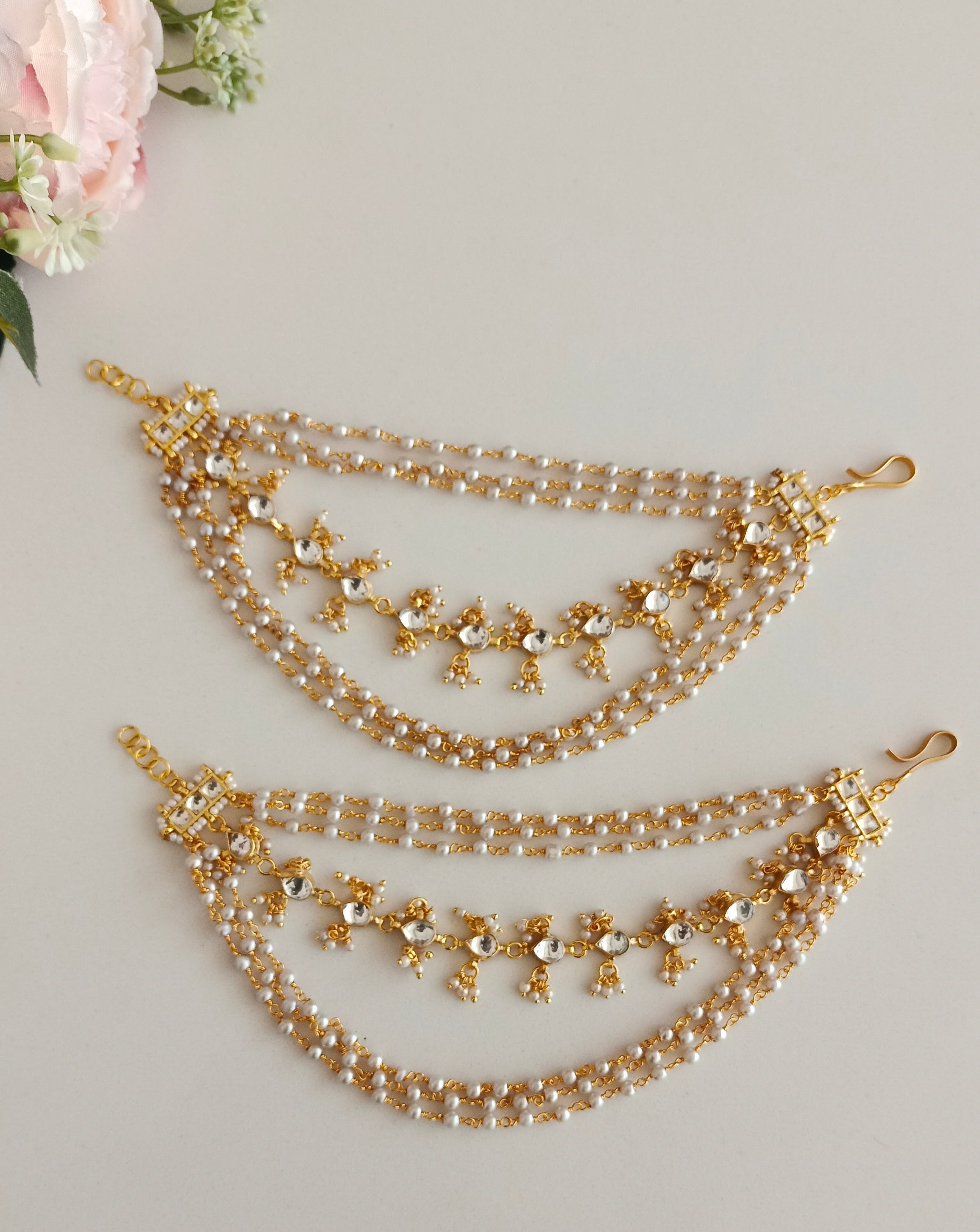 Gold plated Kundan Ear Chain