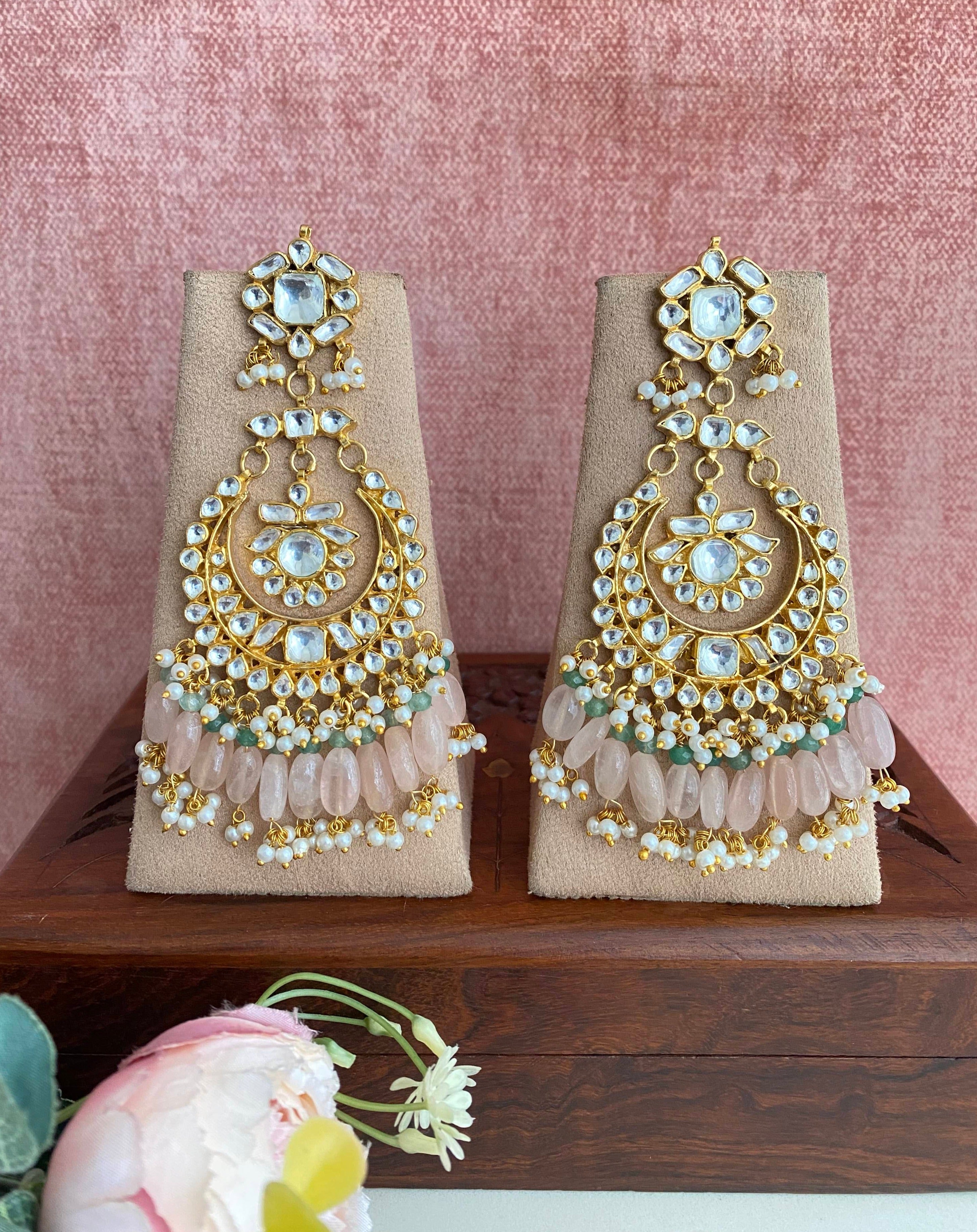 Kundan Earring in Pink drops