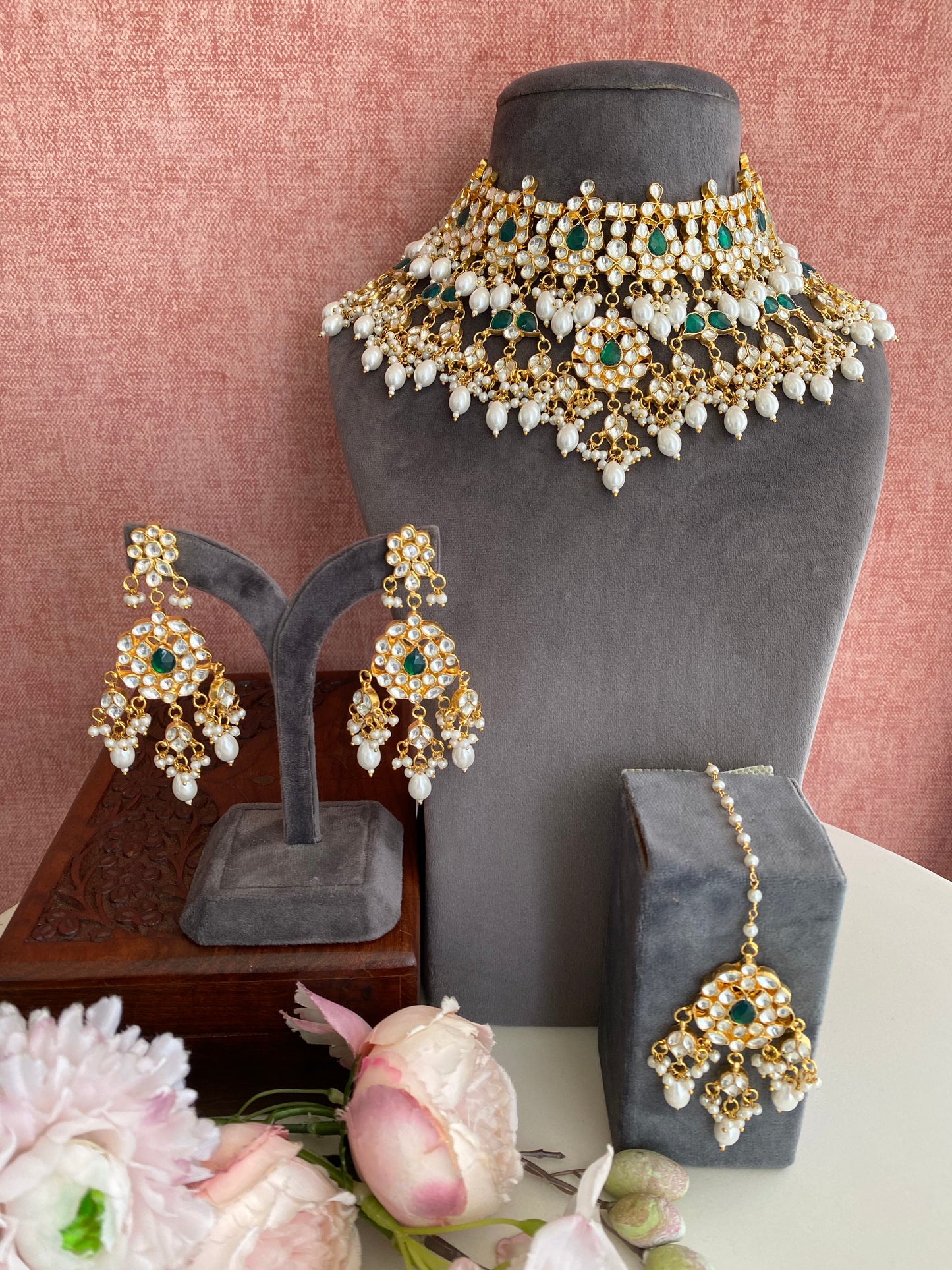 Mint Kundan bridal necklace set